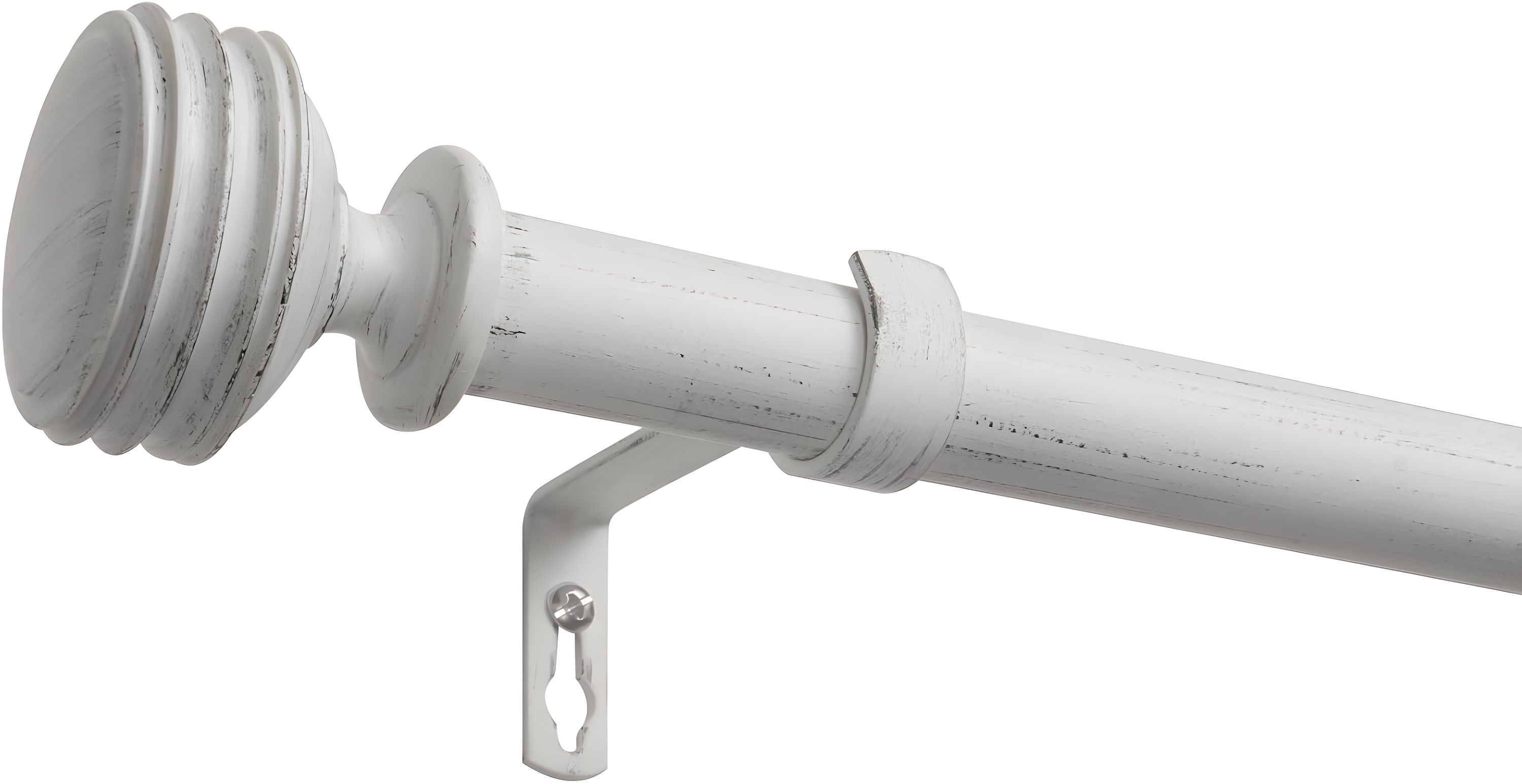 Exclusive Home 36"-72" Duke Curtain Rod - Distressed White: Iron, Single Rod, 25 lb Capacity, Rounded Cap Finial