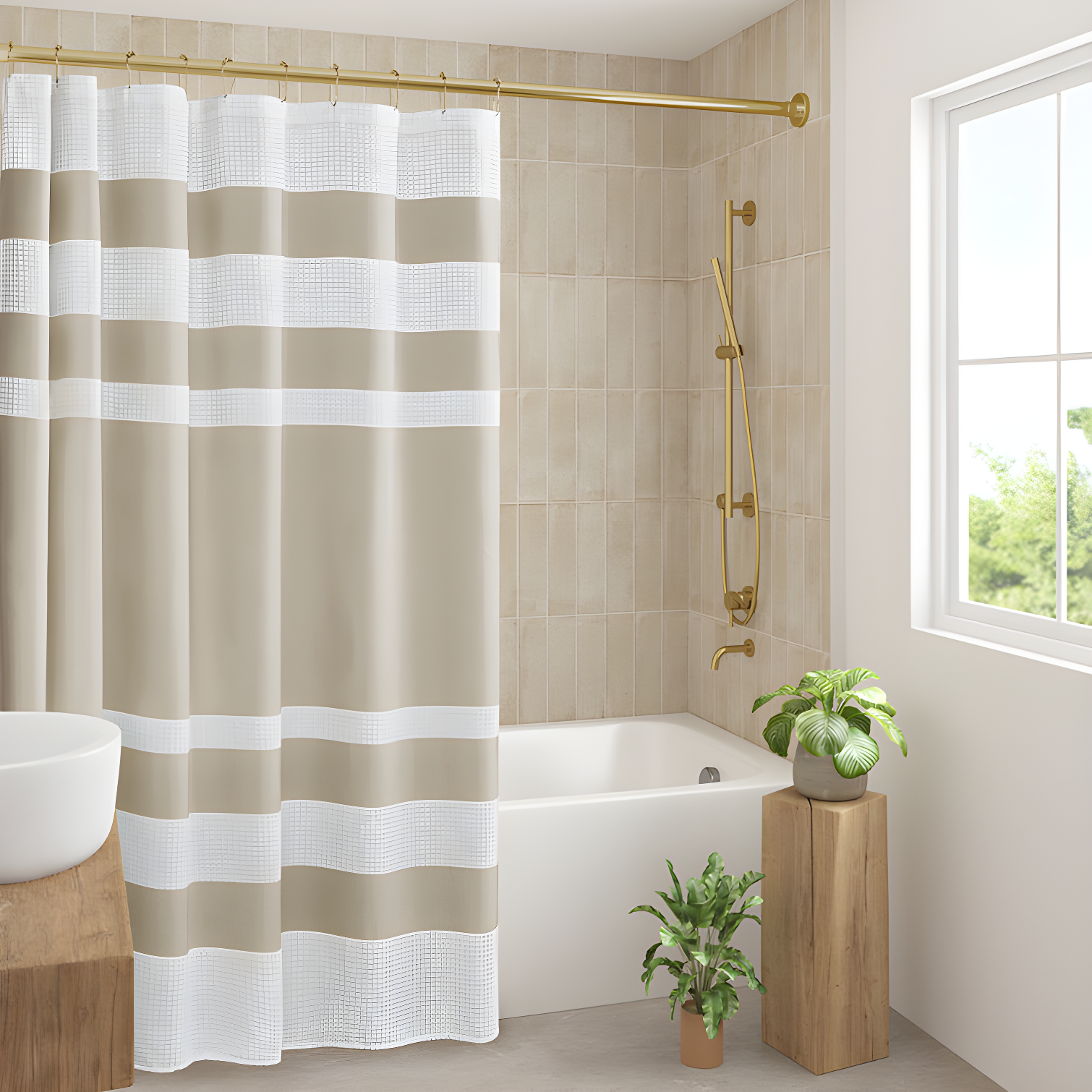 Spa Waffle Shower Curtain with 3M Treatment