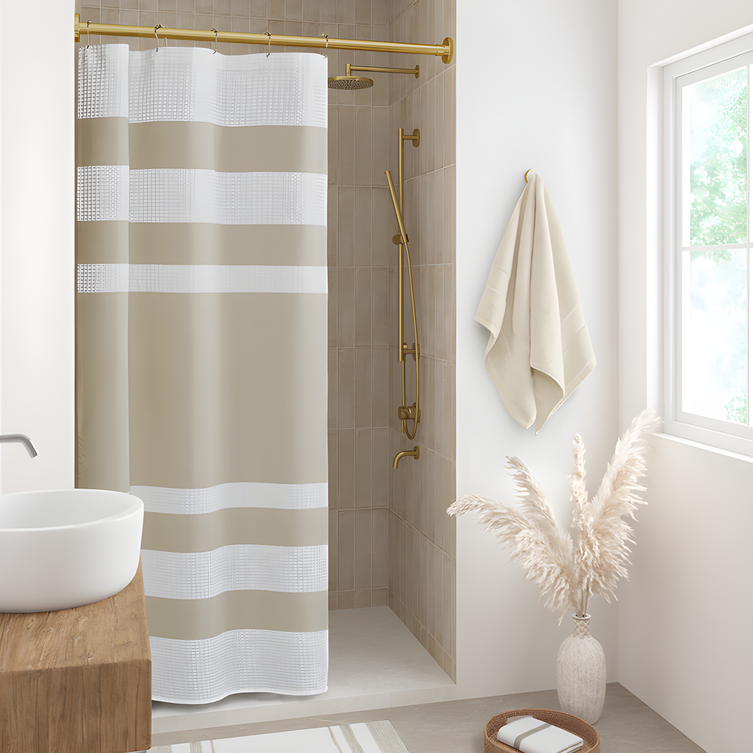 Spa Waffle Shower Curtain with 3M Treatment