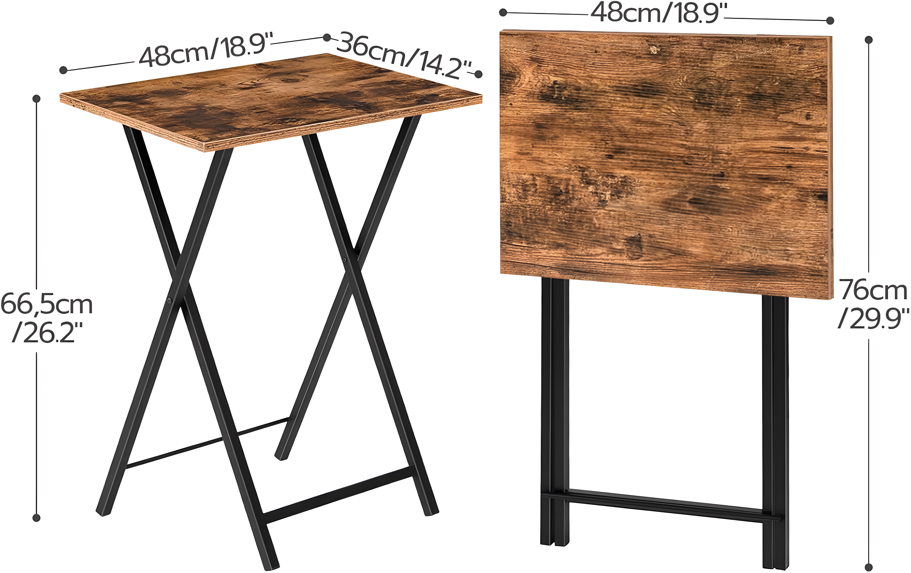 HOOBRO Folding TV Tray Table, TV Tray, Snack Table for Small Space, Dining Tray for Eating at Couch and Bed, Easy Assembly, Space Saving, Stable and Durable, Rustic Brown and Black BF20BZ01
