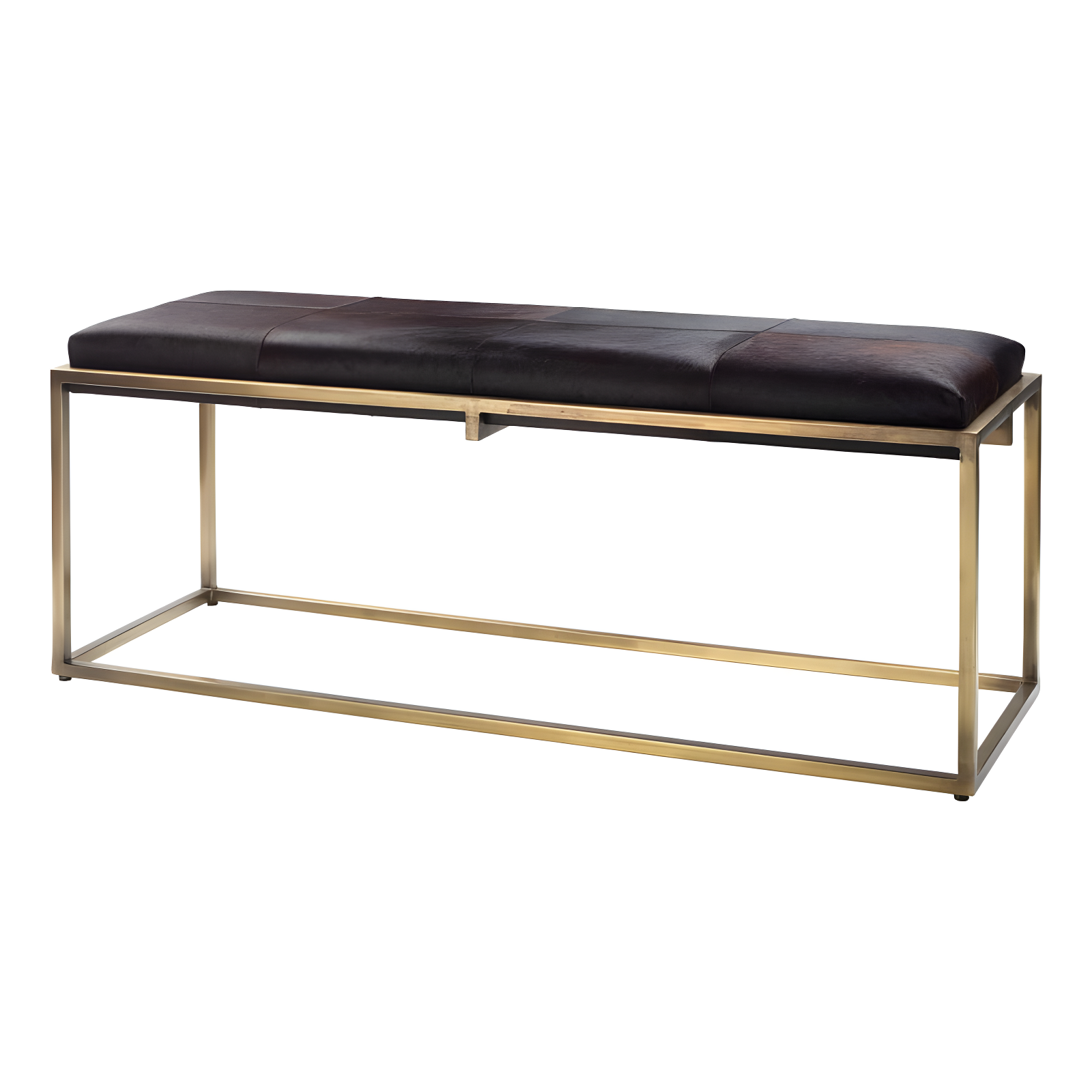 Jamie Young Co Shelby Hide Bench in Brown and Antique Brass Metal