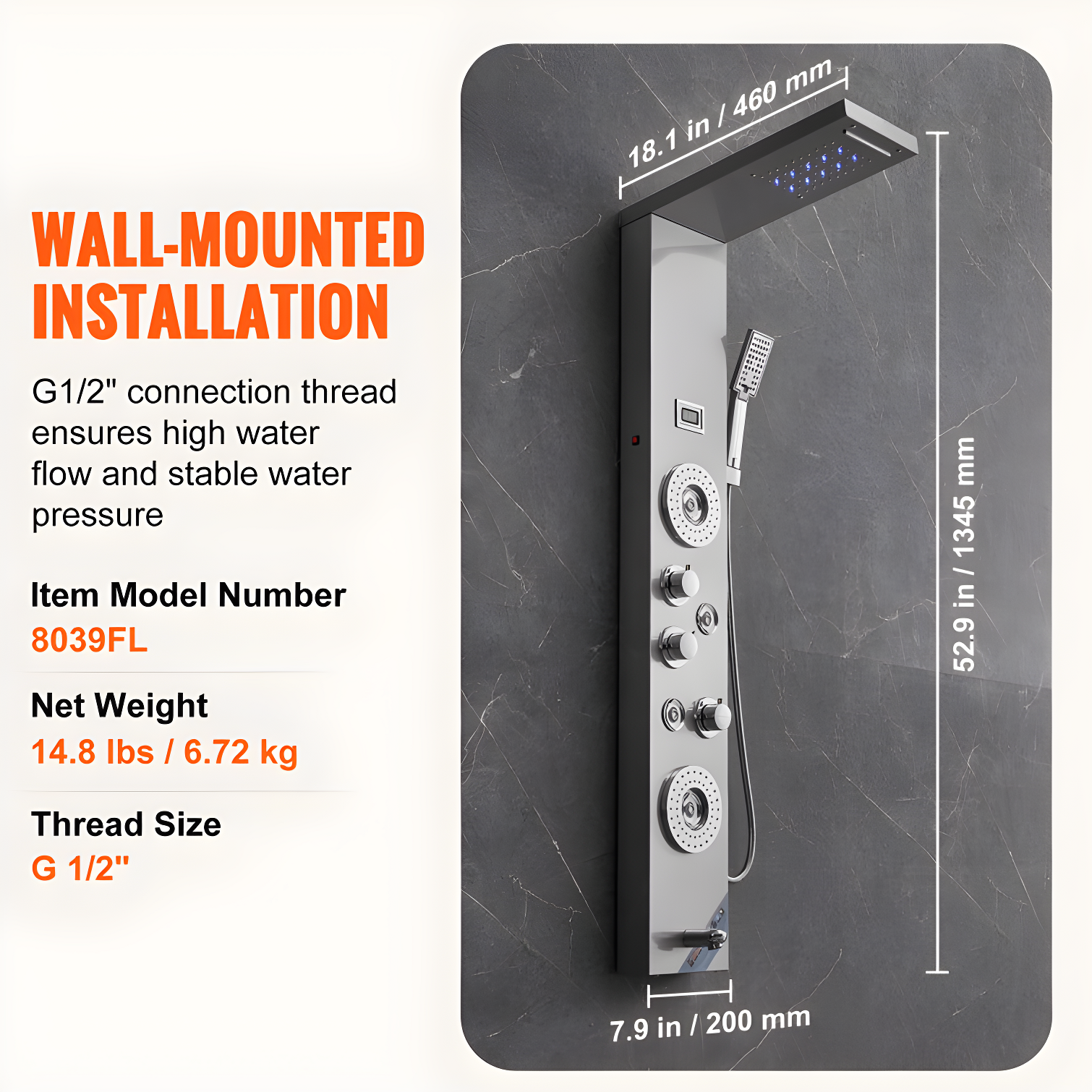 52'' Shower Panel with Handheld Shower Head