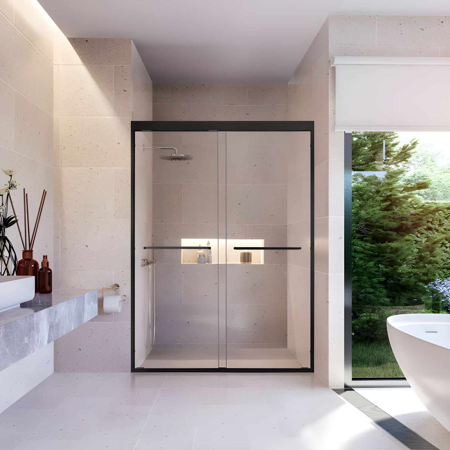 Ennis 48" W x 76" H By Pass Framed Shower Door with Clear Glass