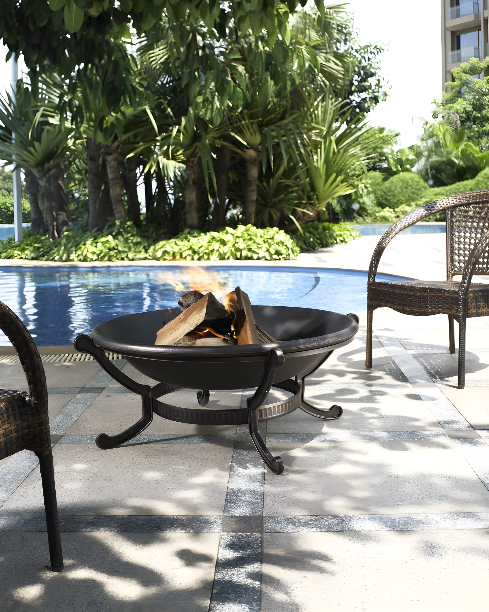 Ashland Firepit - Black - Crosley: Cast Iron Copper Finish, 35" Bowl, Mesh Guard, Poker Included