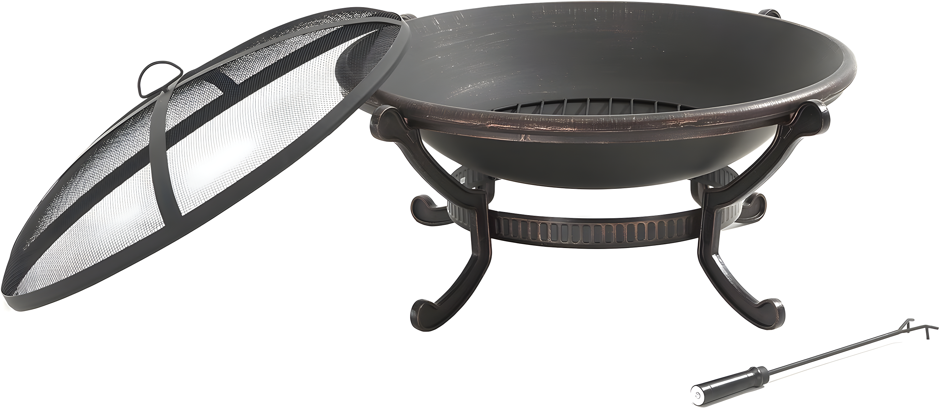 Ashland Firepit - Black - Crosley: Cast Iron Copper Finish, 35" Bowl, Mesh Guard, Poker Included