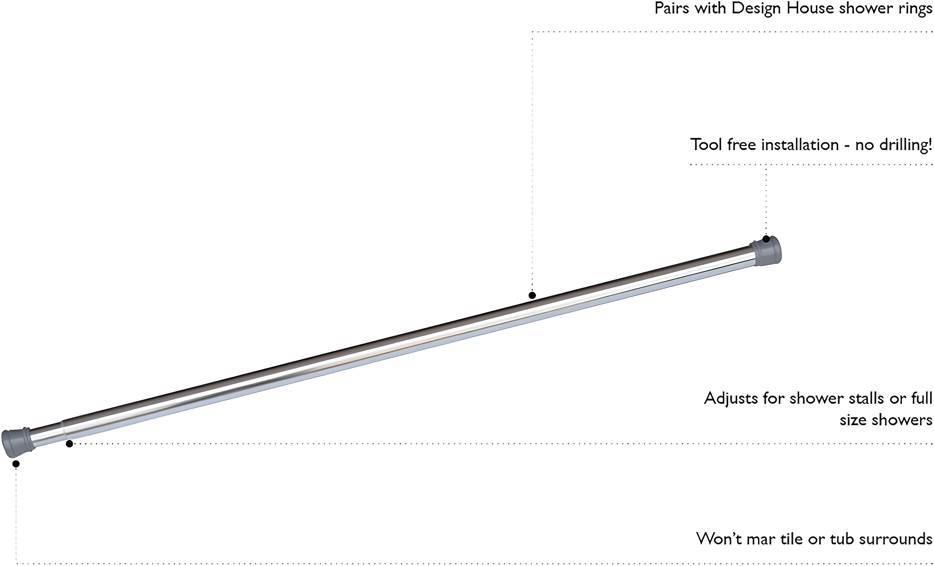 Design House Classic Adjustable Straight Tension Shower Curtain Rod for Bathroom