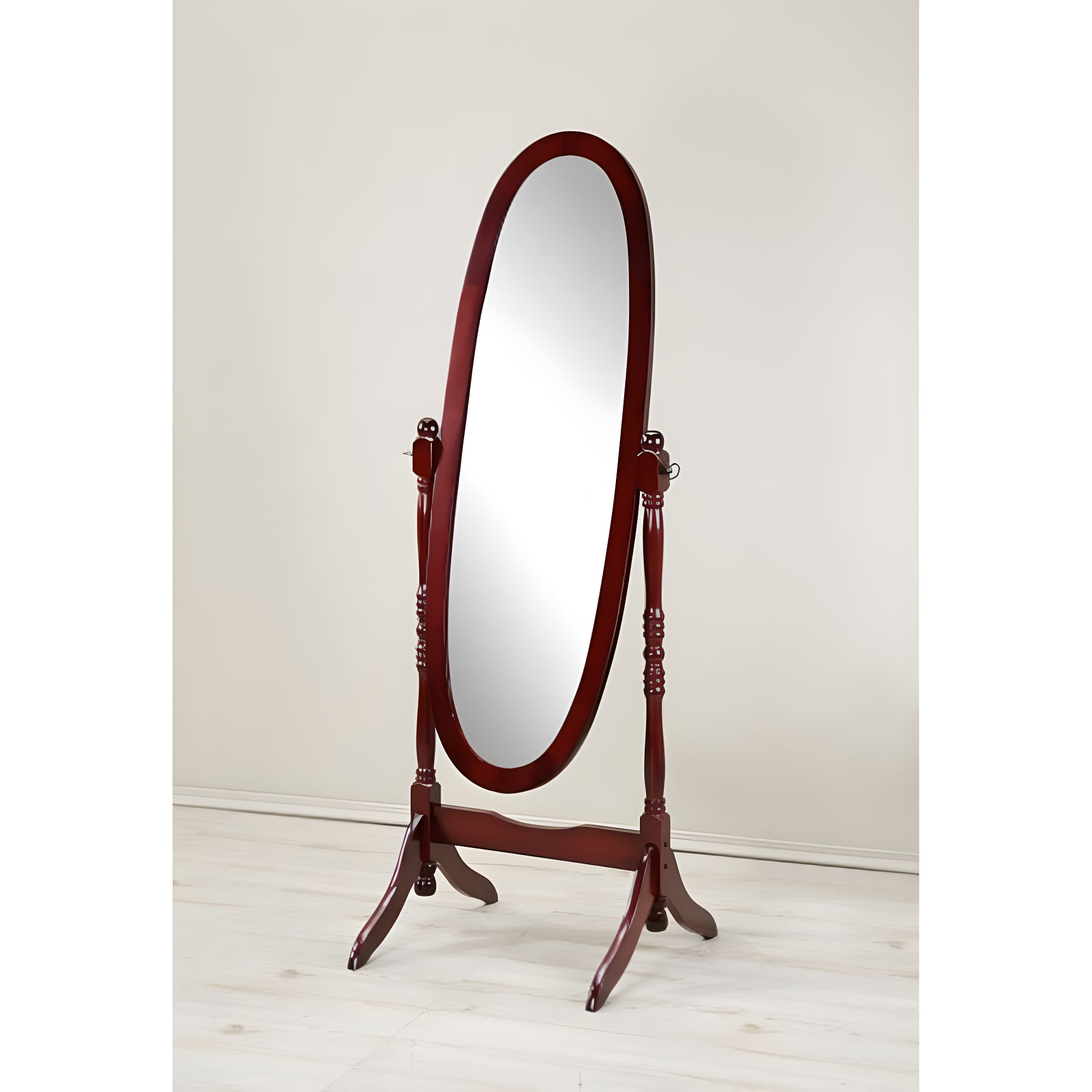 Roundhill Furniture Traditional Queen Anna Style Wood Floor Cheval Mirror Cherry