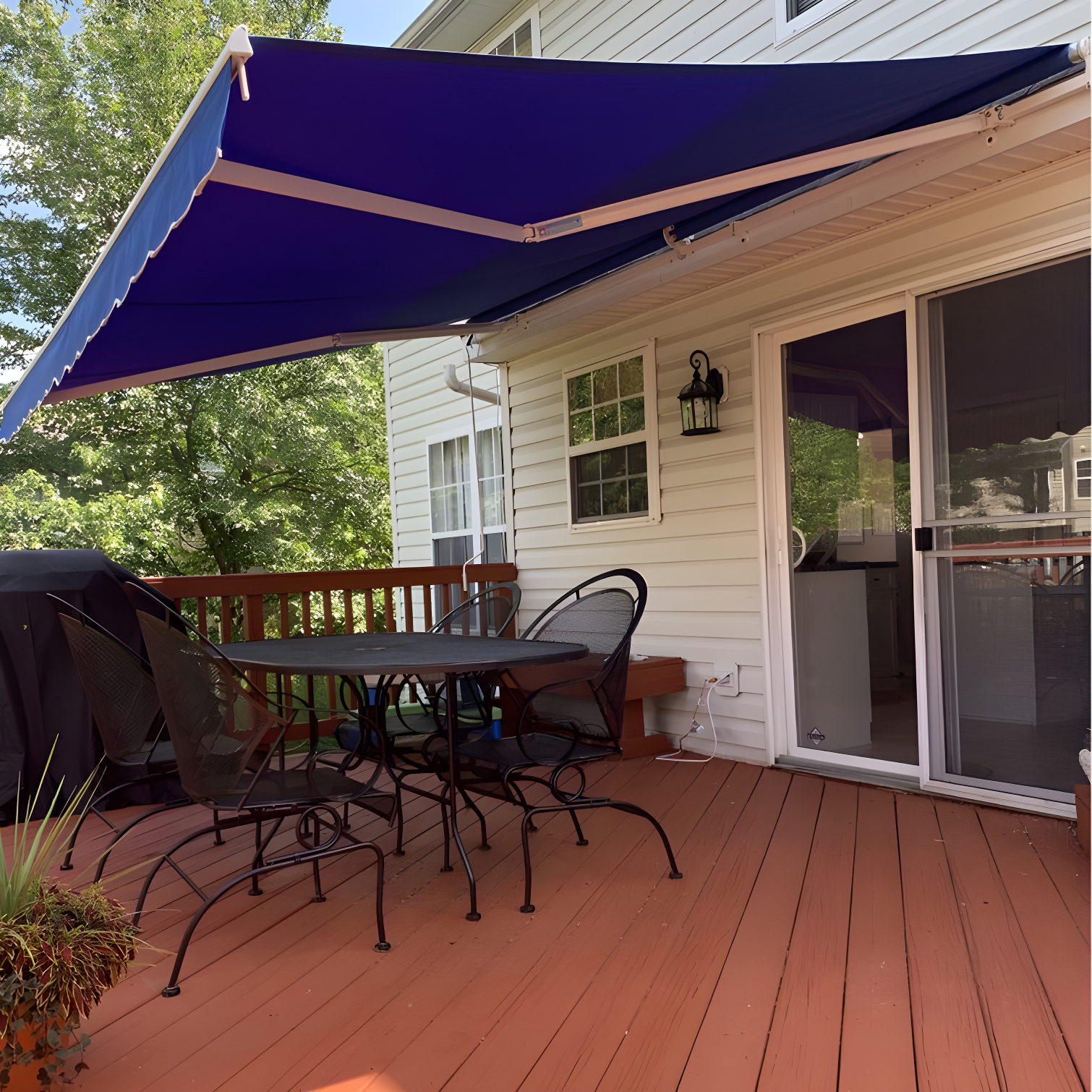Motorized Retractable White Frame Patio Awning