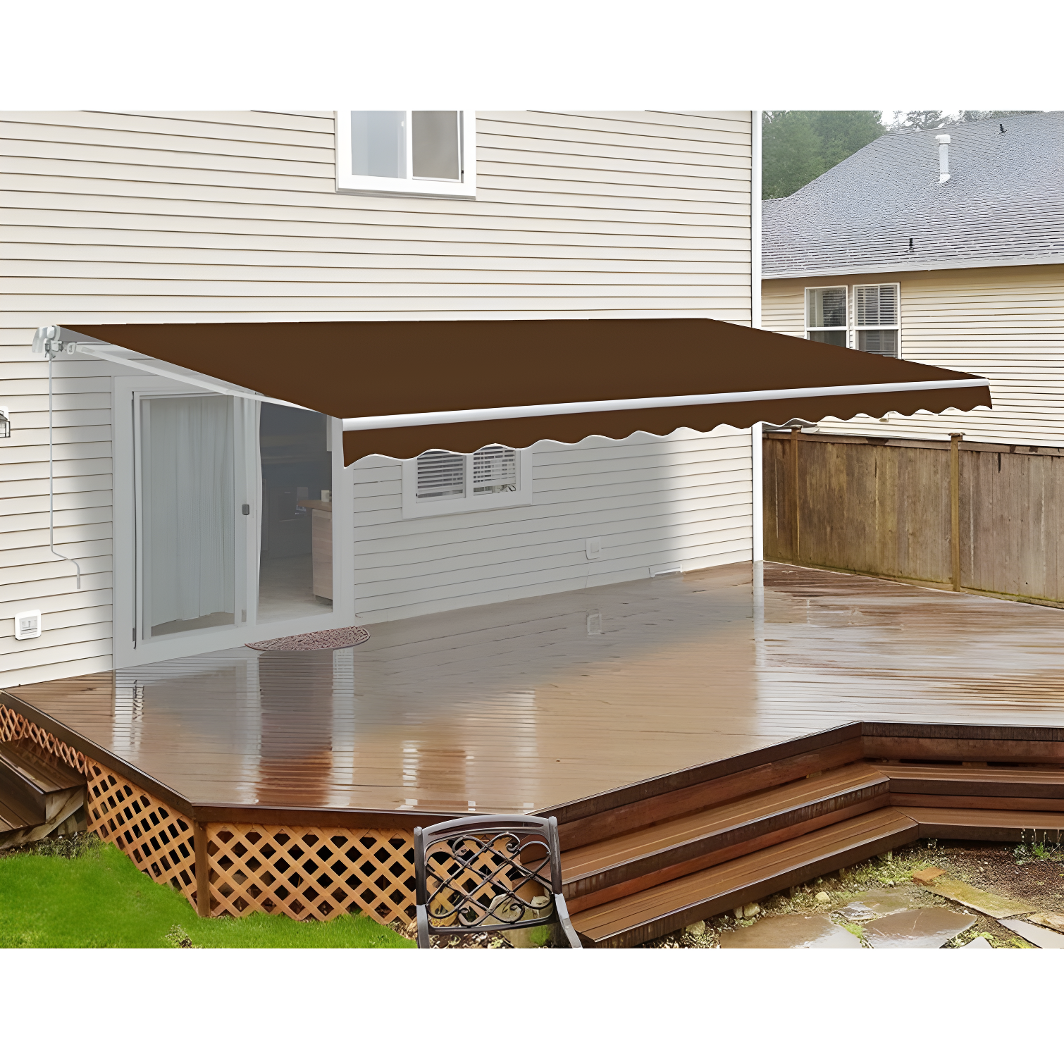Motorized Retractable White Frame Patio Awning