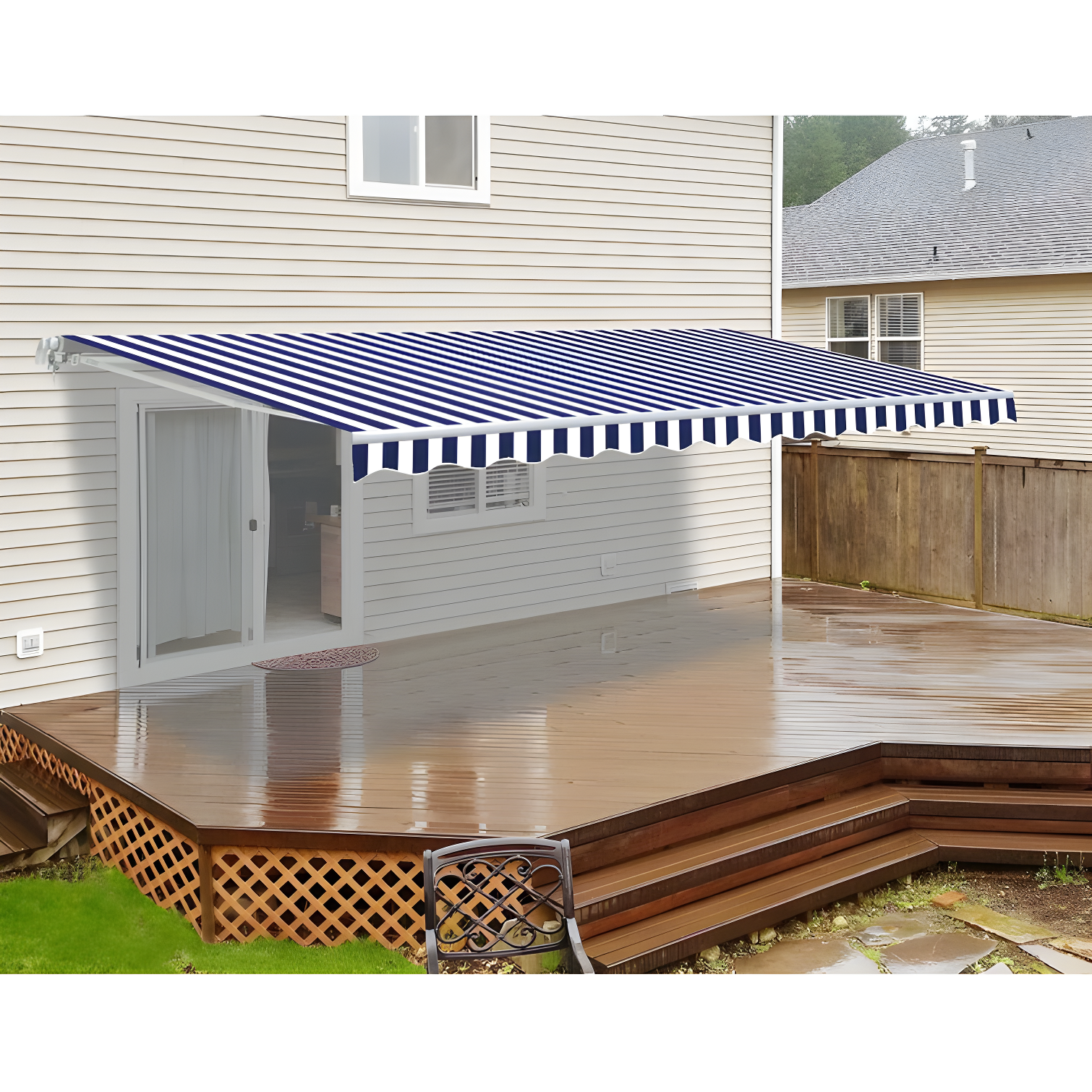 Motorized Retractable White Frame Patio Awning