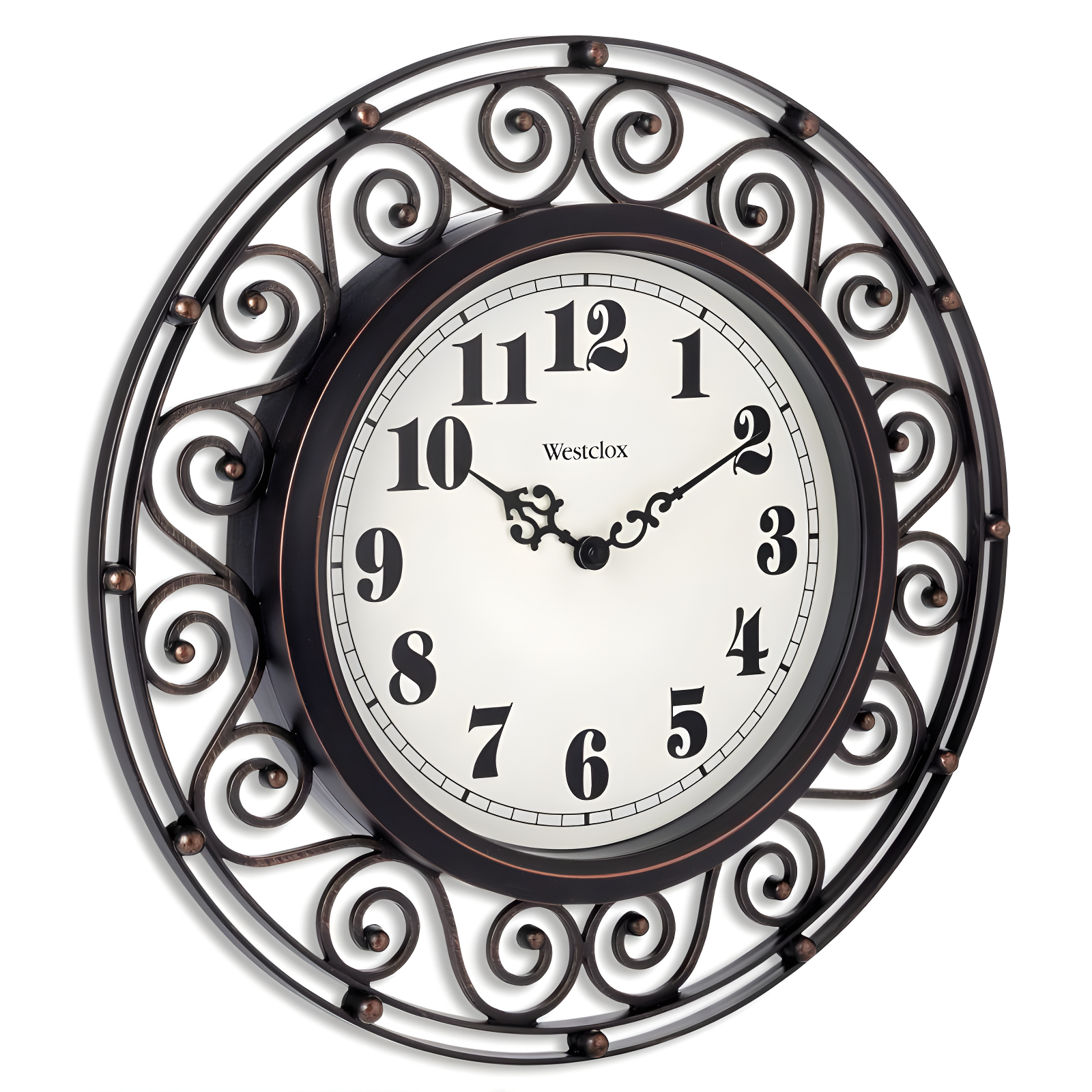 12" Wrought Iron Style Round Wall Clock Black/Bronze-Westclox: Vintage Design, Quartz Movement, Indoor Use