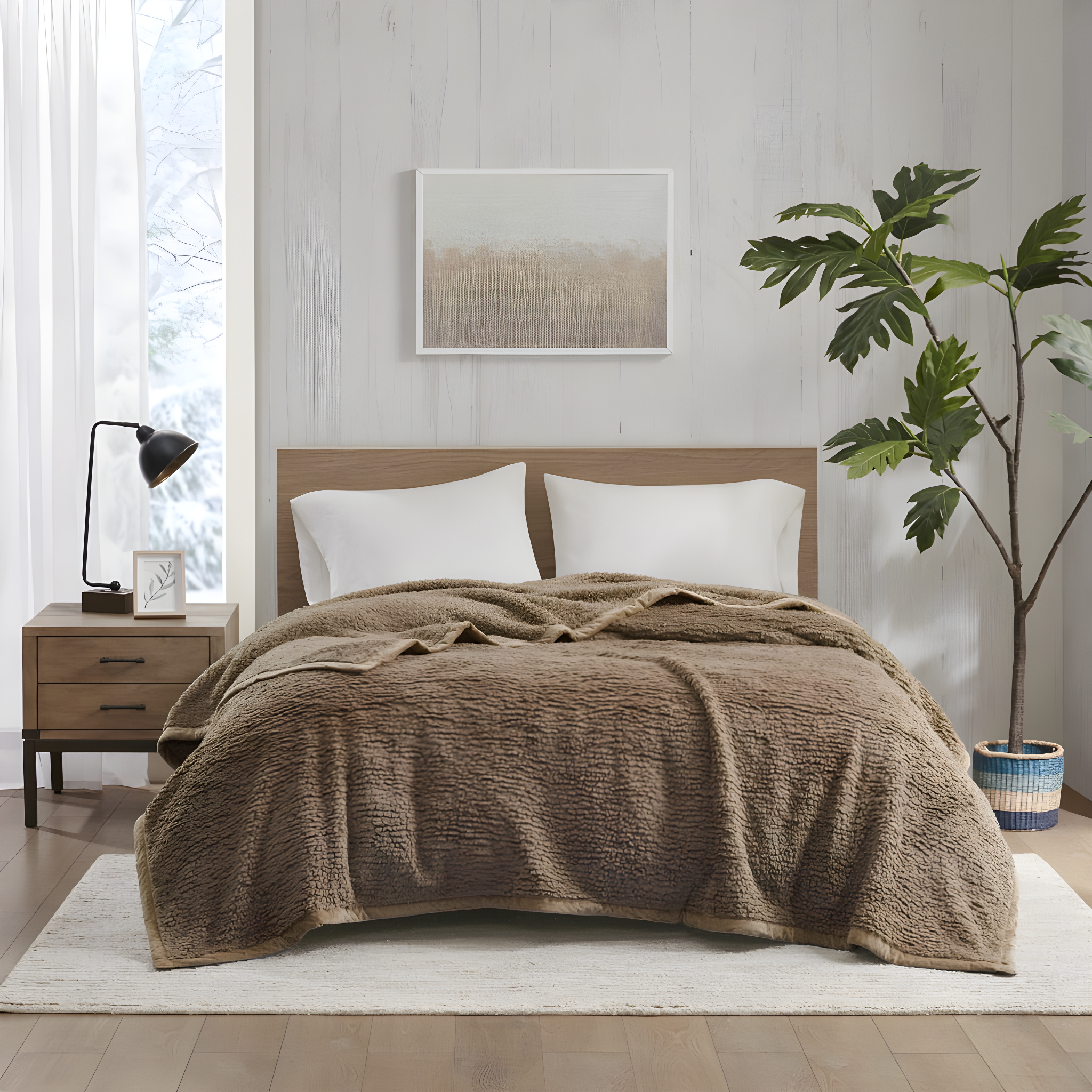 Twin Burlington Berber Bed Blanket Brown: Woolrich Velvet Transitional Style, OEKO-TEX Certified