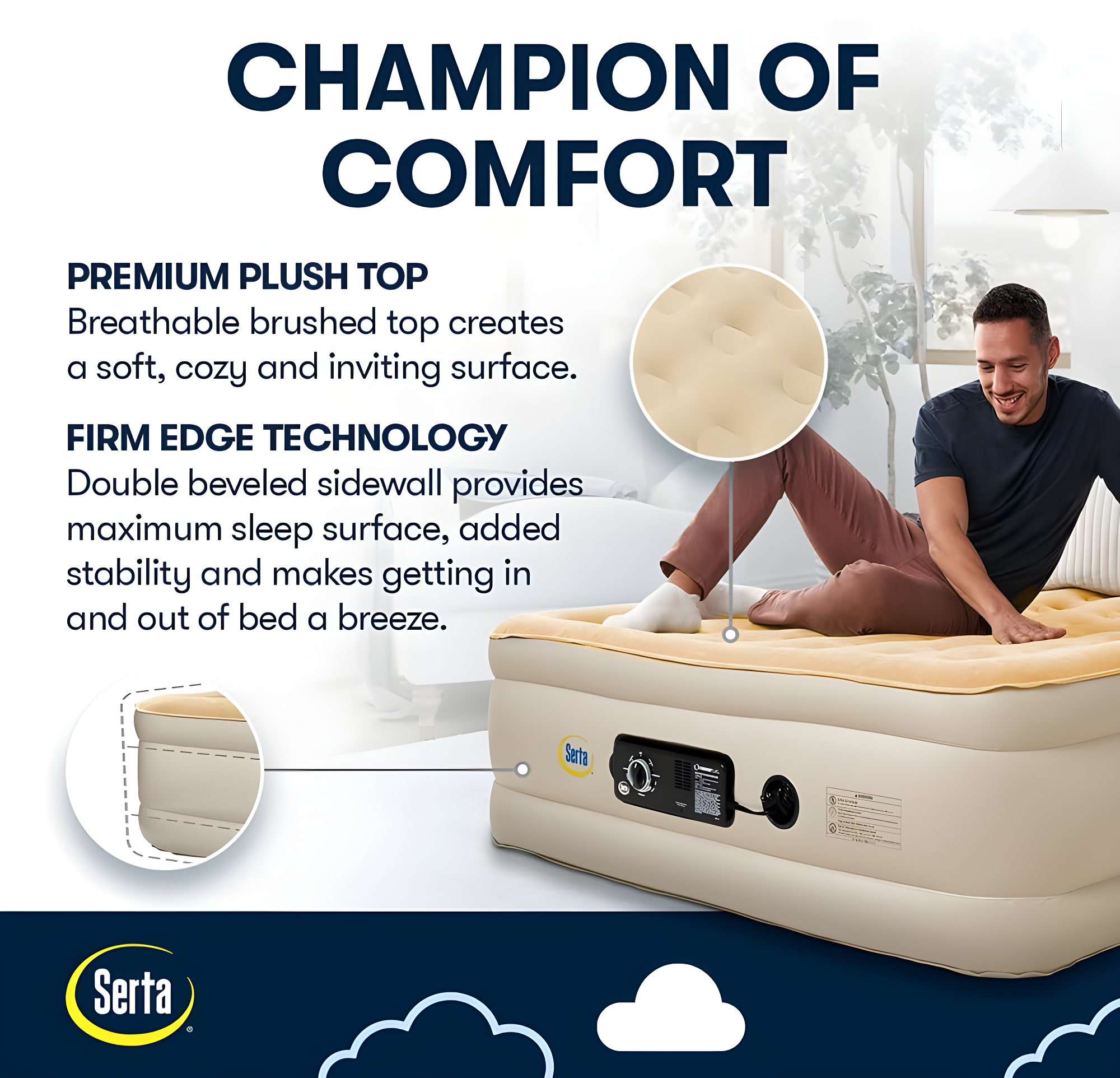 Serta 16" Raised Queen Luxury Air Mattress with Internal Ac Pump