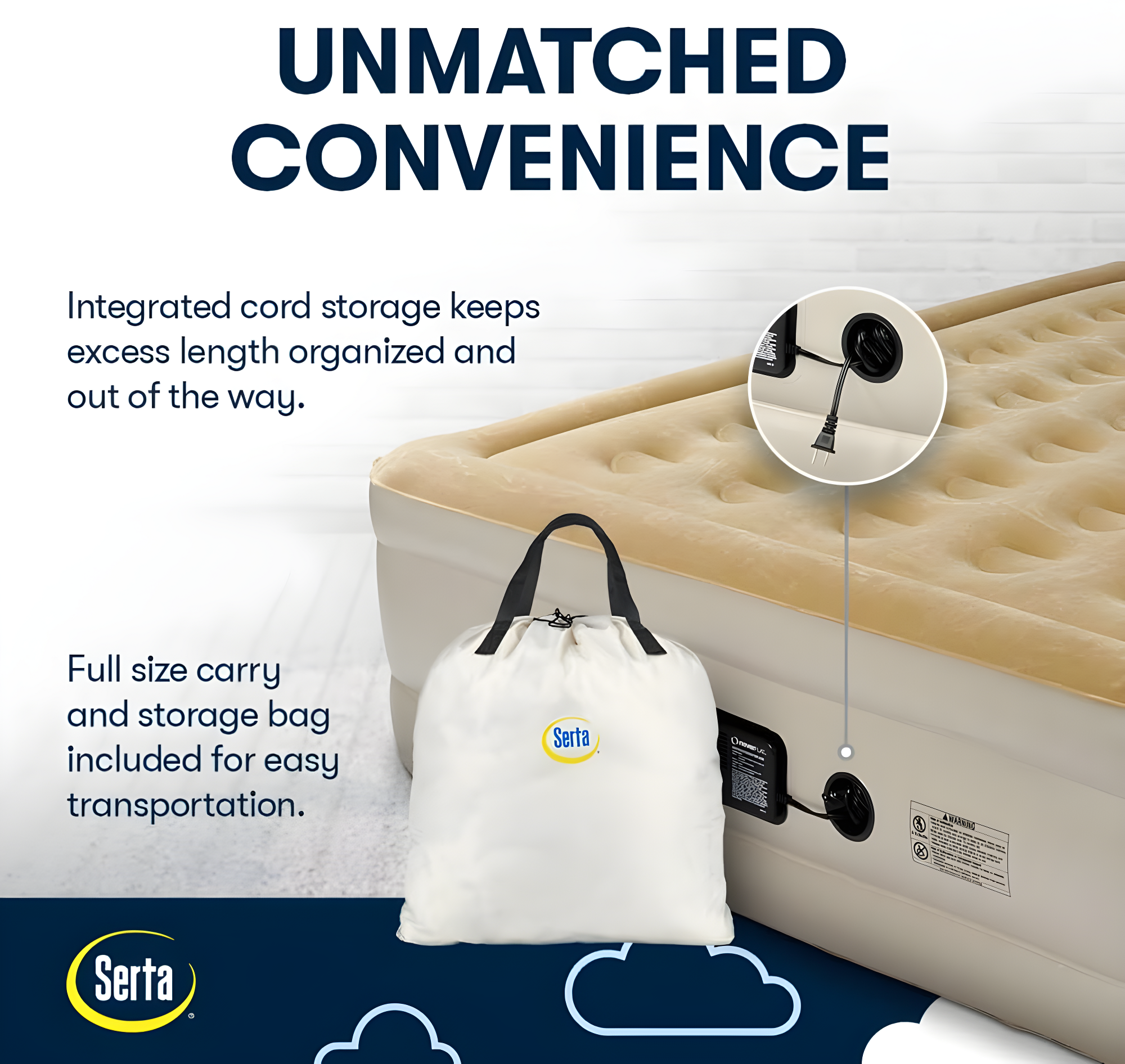 Serta 16" Raised Queen Luxury Air Mattress with Internal Ac Pump