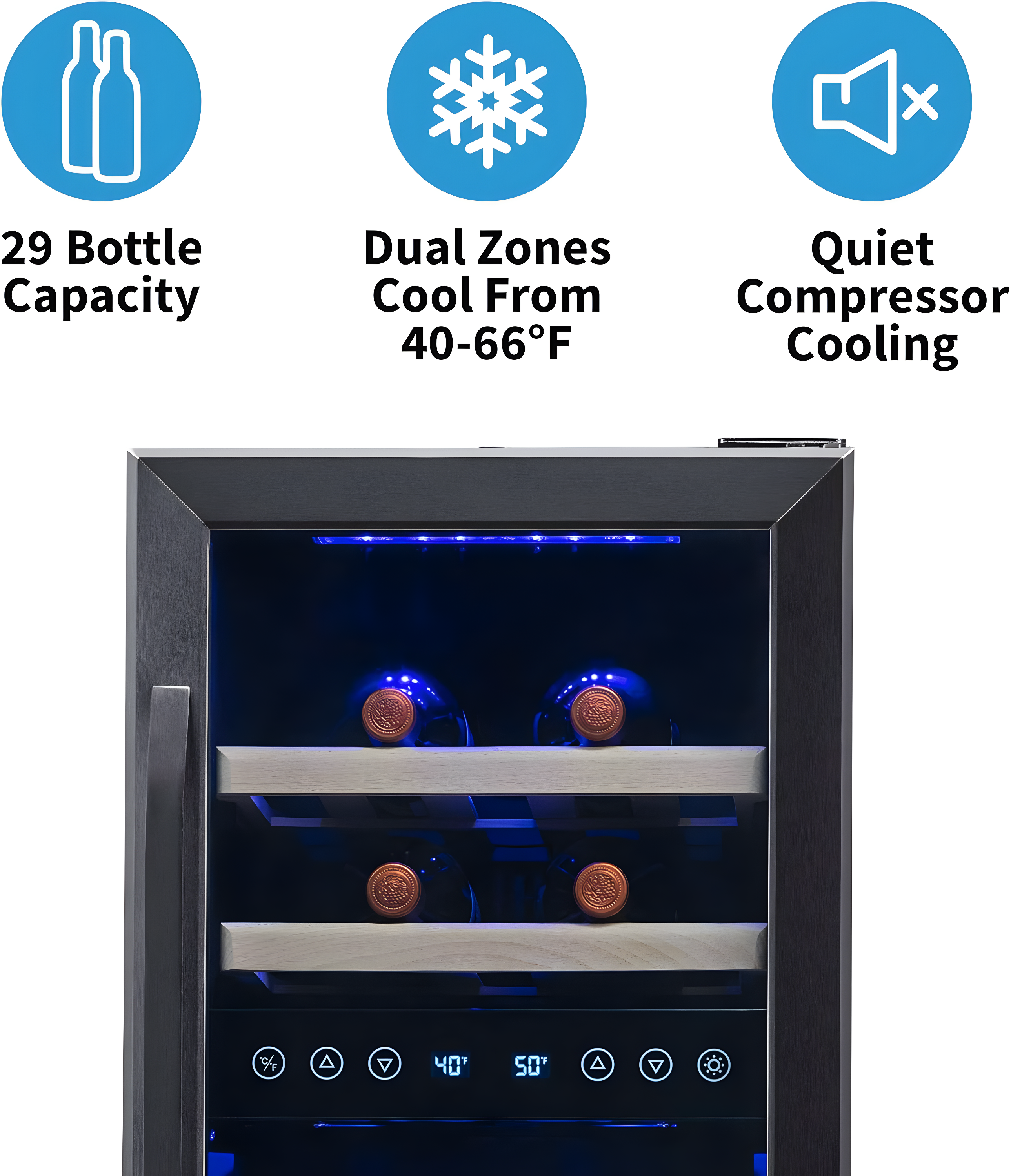 Newair 29 Bottle Stainless Steel Dual Zone Freestanding/Built-In Wine Refrigerator
