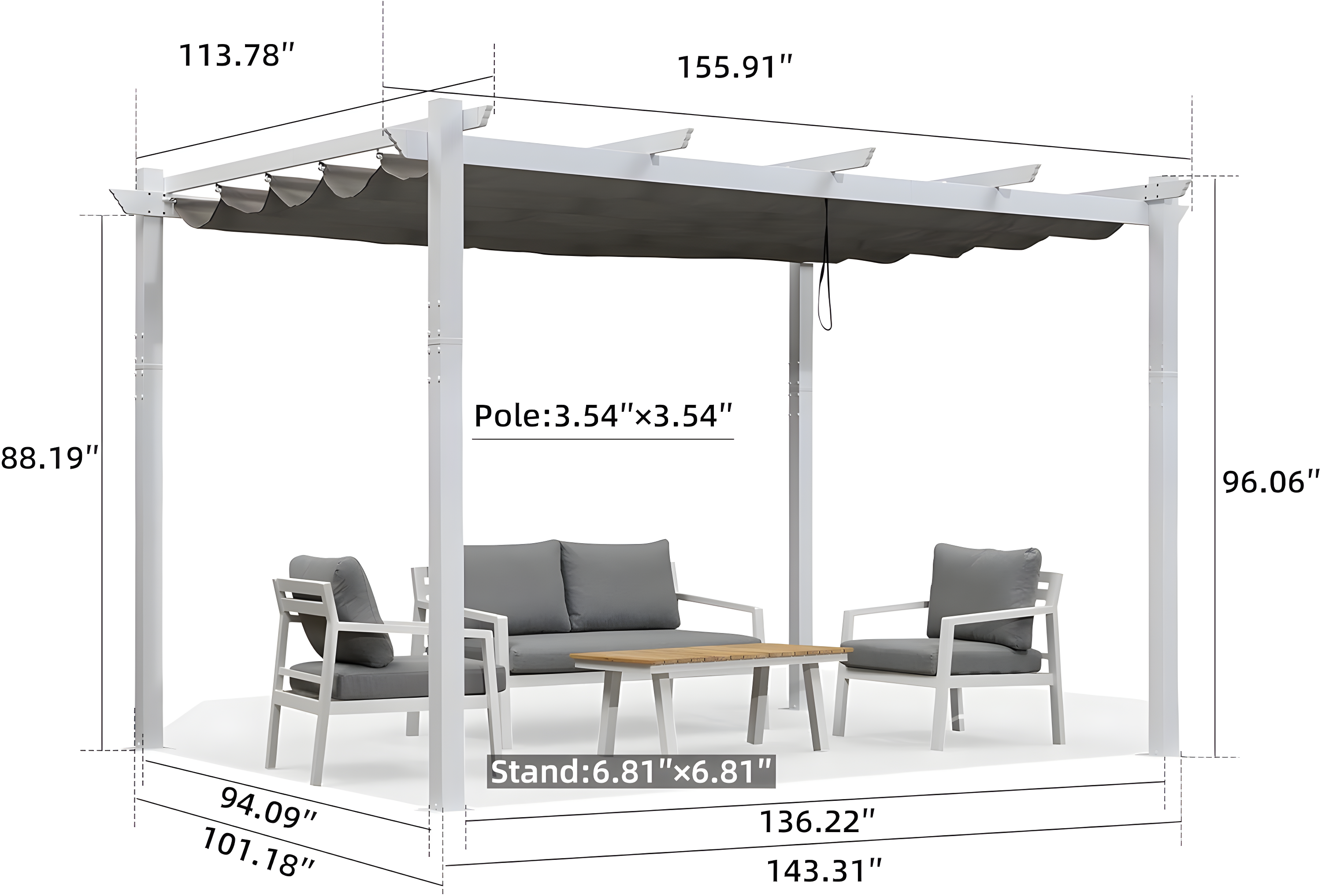 PURPLE LEAF Pergola 10' X 13' Outdoor Retractable Metal Patio Pergola with Shade Cover for Garden Yard Pavilion Grill for Beach Deck Gazebo, Terra