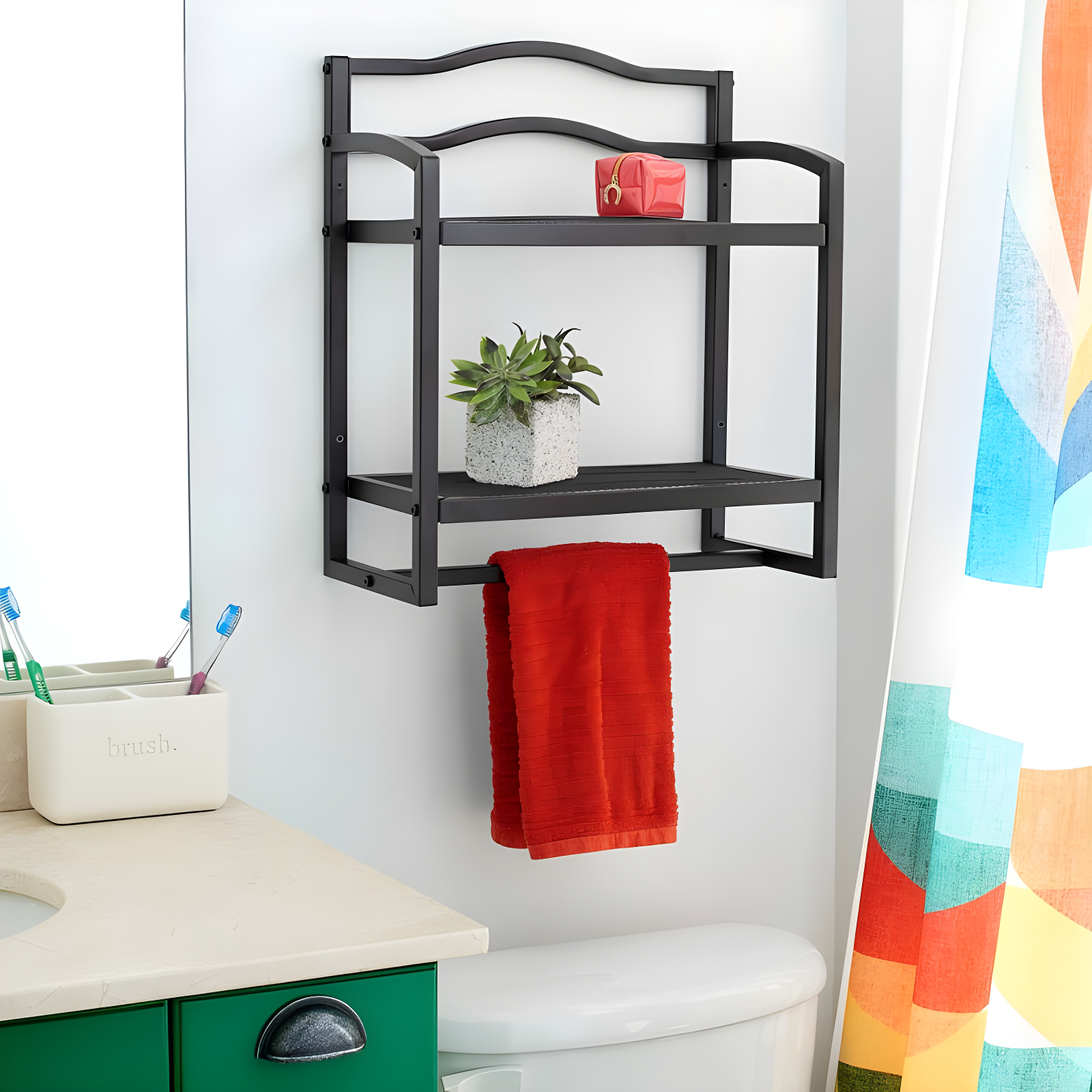 Household Essentials 2 Tier Metal Wall Mount Bathroom Storage Rack Espresso Brown: Over Toilet Shelves, Universal Storage