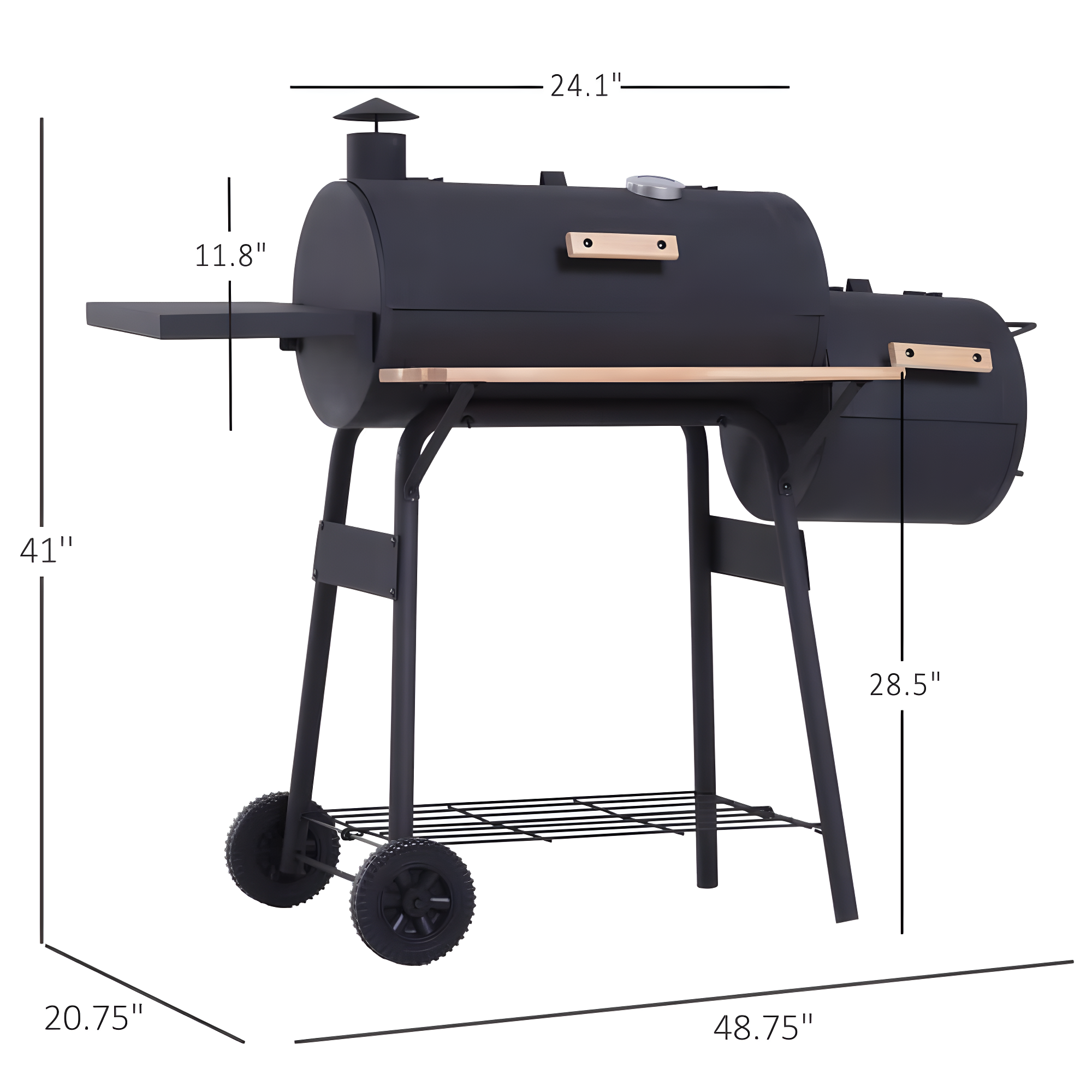 Outsunny 231 Sq.In. Steel Portable Backyard Charcoal BBQ Grill and Offset Smoker Combo with Wheels