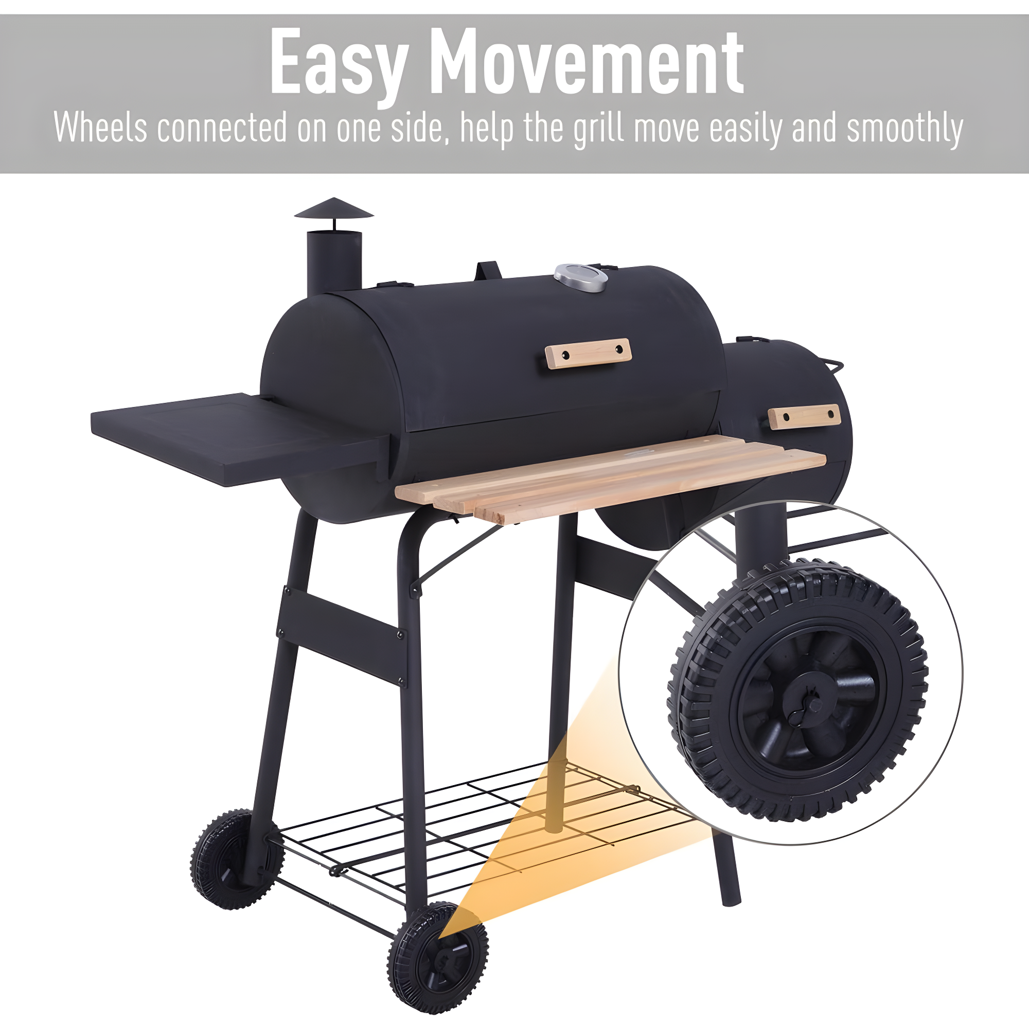 Outsunny 231 Sq.In. Steel Portable Backyard Charcoal BBQ Grill and Offset Smoker Combo with Wheels