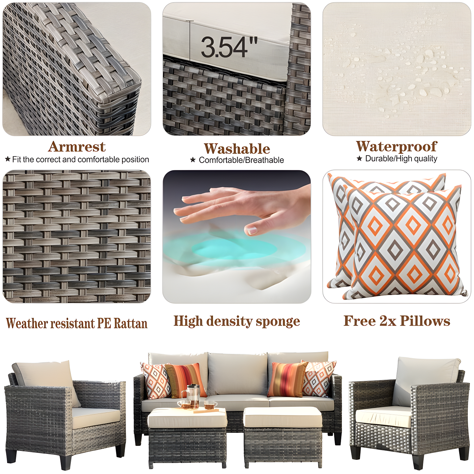 Harbin 5 Piece Rattan Sofa Seating Group with Cushions