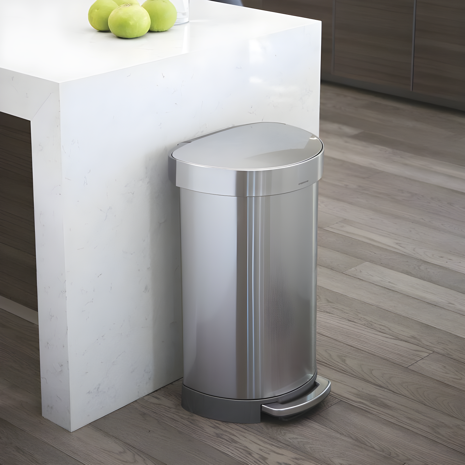 simplehuman Semi-Round Hands-Free Kitchen Step Trash Can with Soft-Close Lid