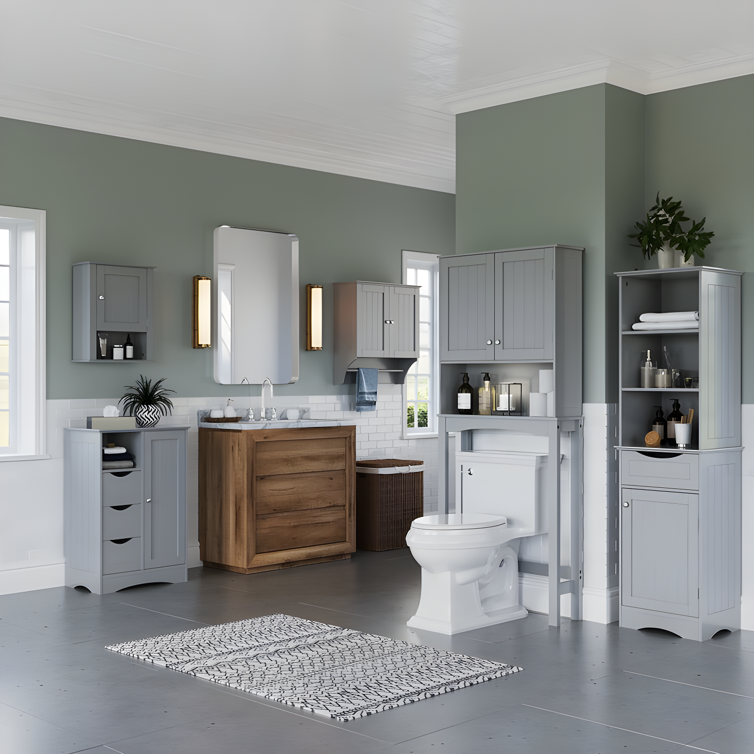 RiverRidge Home RiverRidge Ashland Tall Bathroom Storage Linen Cabinet and Organizer with Drawer and Shelves