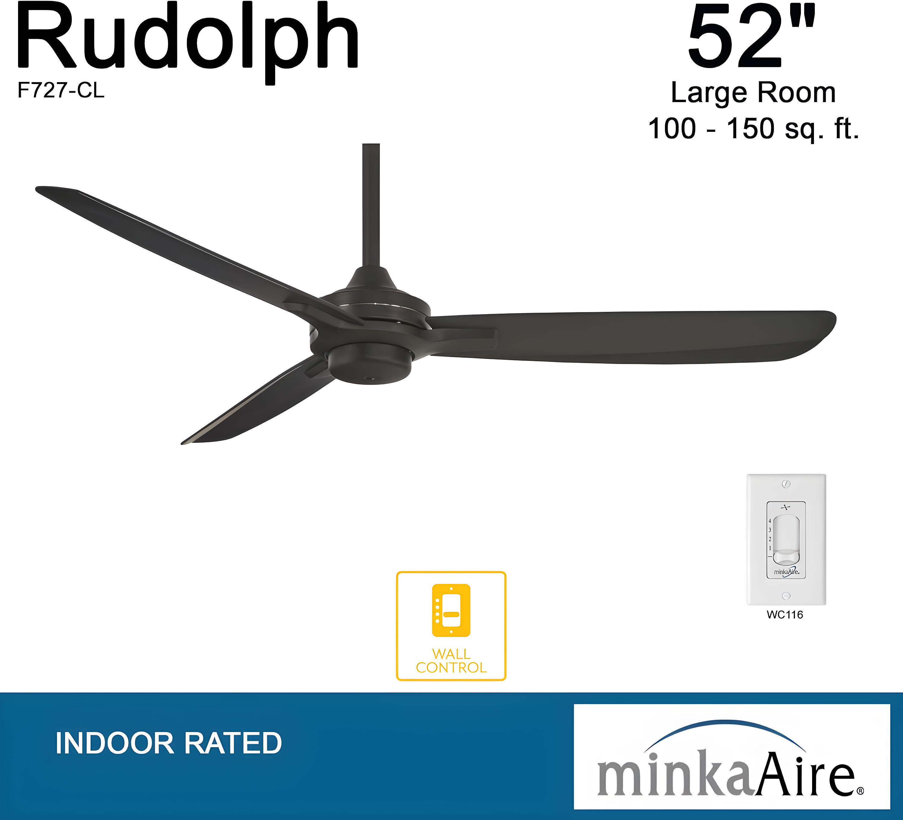 52" Rudolph 3-Blade Propeller Ceiling Fan with Wall Control