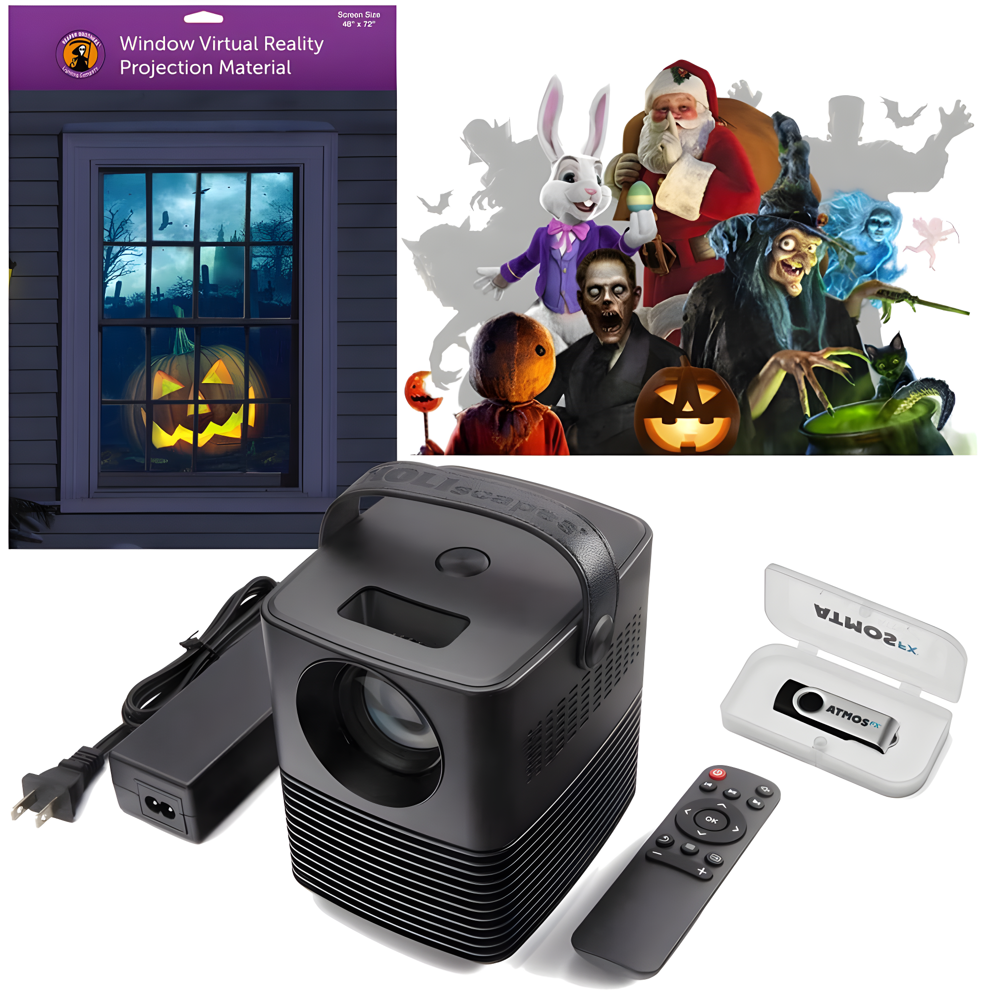 Holiscapes Holiday Digital Decoration Kit - Includes 16 AtmosFX® Video Effects, HD projector, Projection Screen