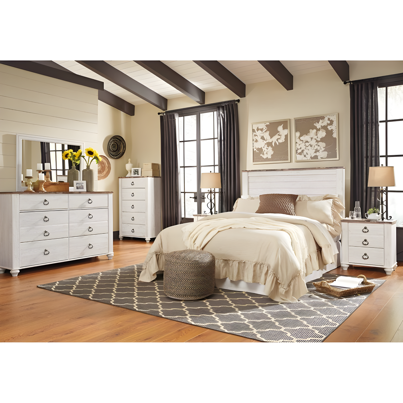 Queen Willowton Panel Headboard Whitewash - Signature Design by Ashley: Faux Wood Laminate, Bed Frame Mounted