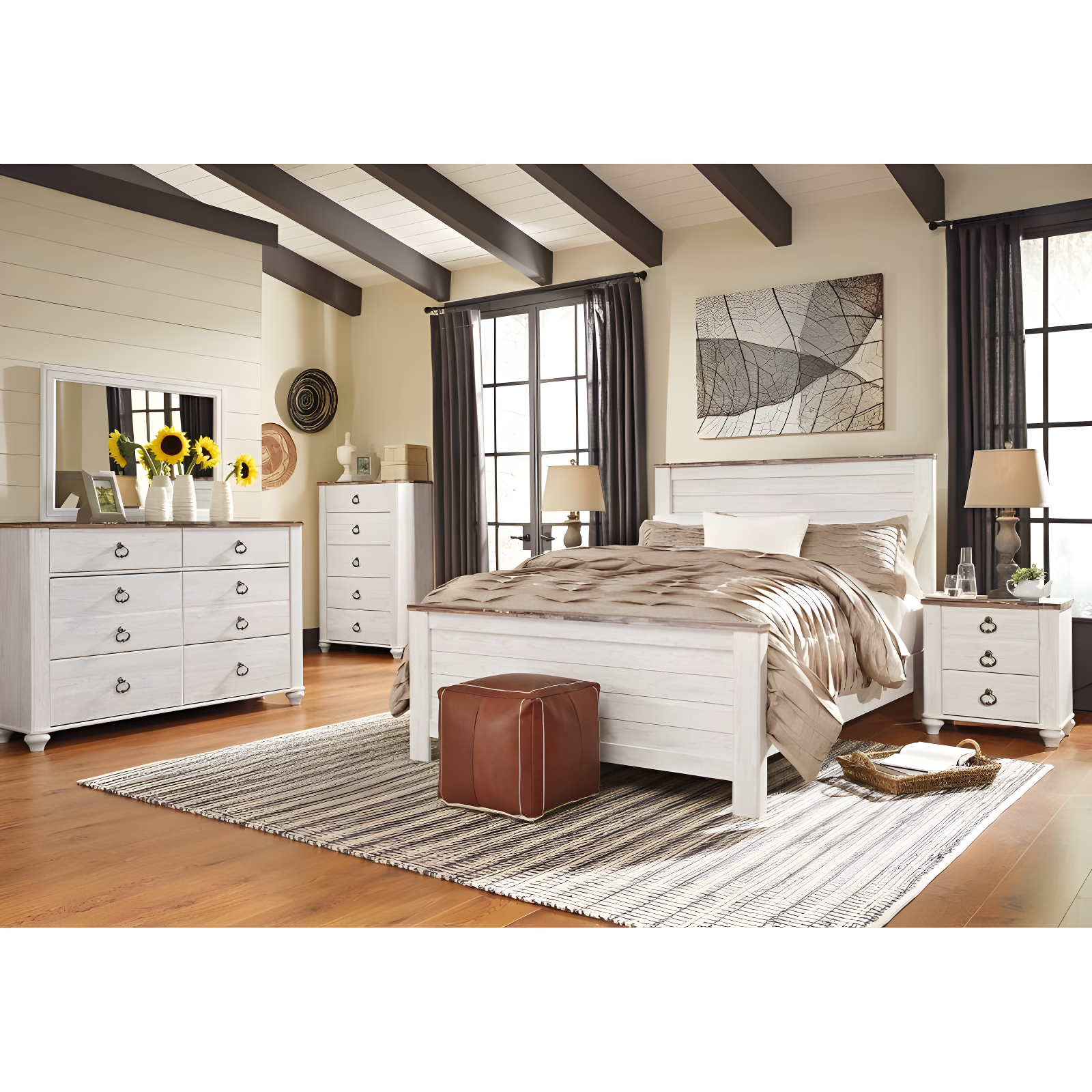 Queen Willowton Panel Headboard Whitewash - Signature Design by Ashley: Faux Wood Laminate, Bed Frame Mounted