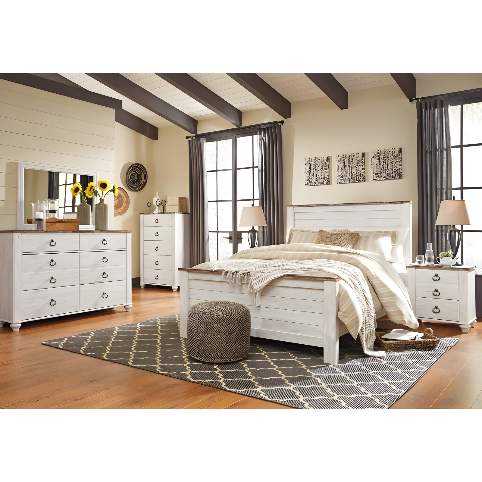 Queen Willowton Panel Headboard Whitewash - Signature Design by Ashley: Faux Wood Laminate, Bed Frame Mounted