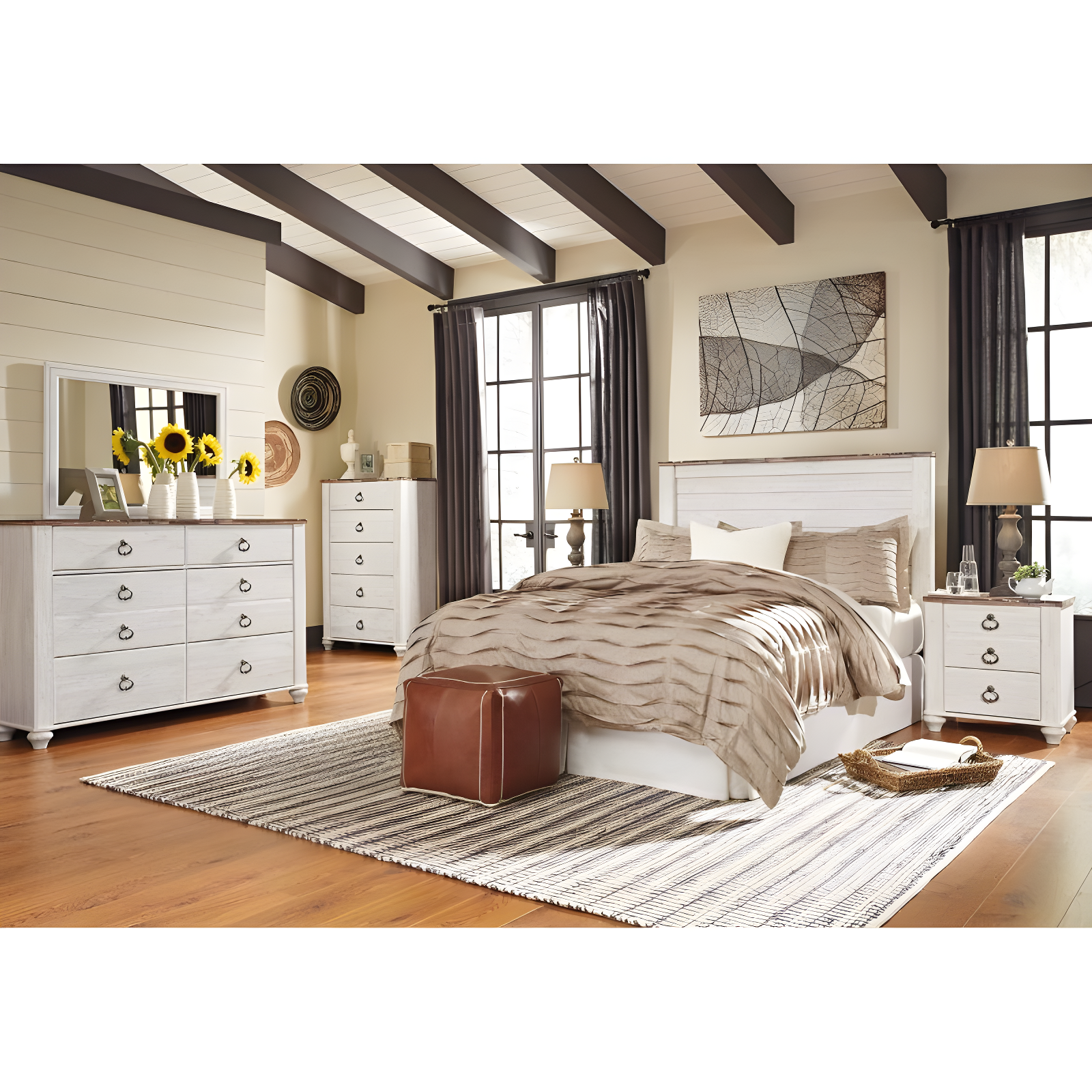 Queen Willowton Panel Headboard Whitewash - Signature Design by Ashley: Faux Wood Laminate, Bed Frame Mounted
