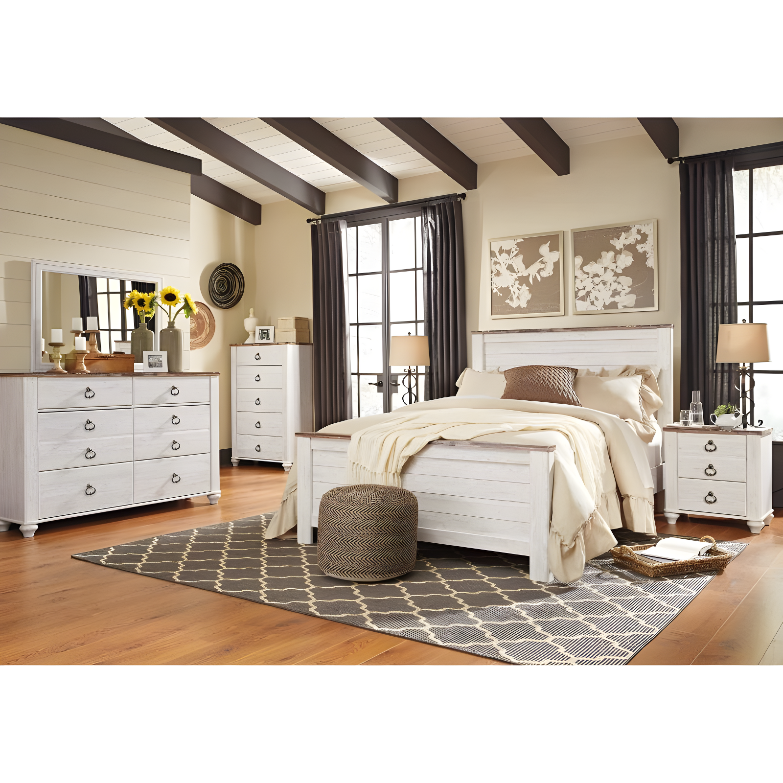 Queen Willowton Panel Headboard Whitewash - Signature Design by Ashley: Faux Wood Laminate, Bed Frame Mounted