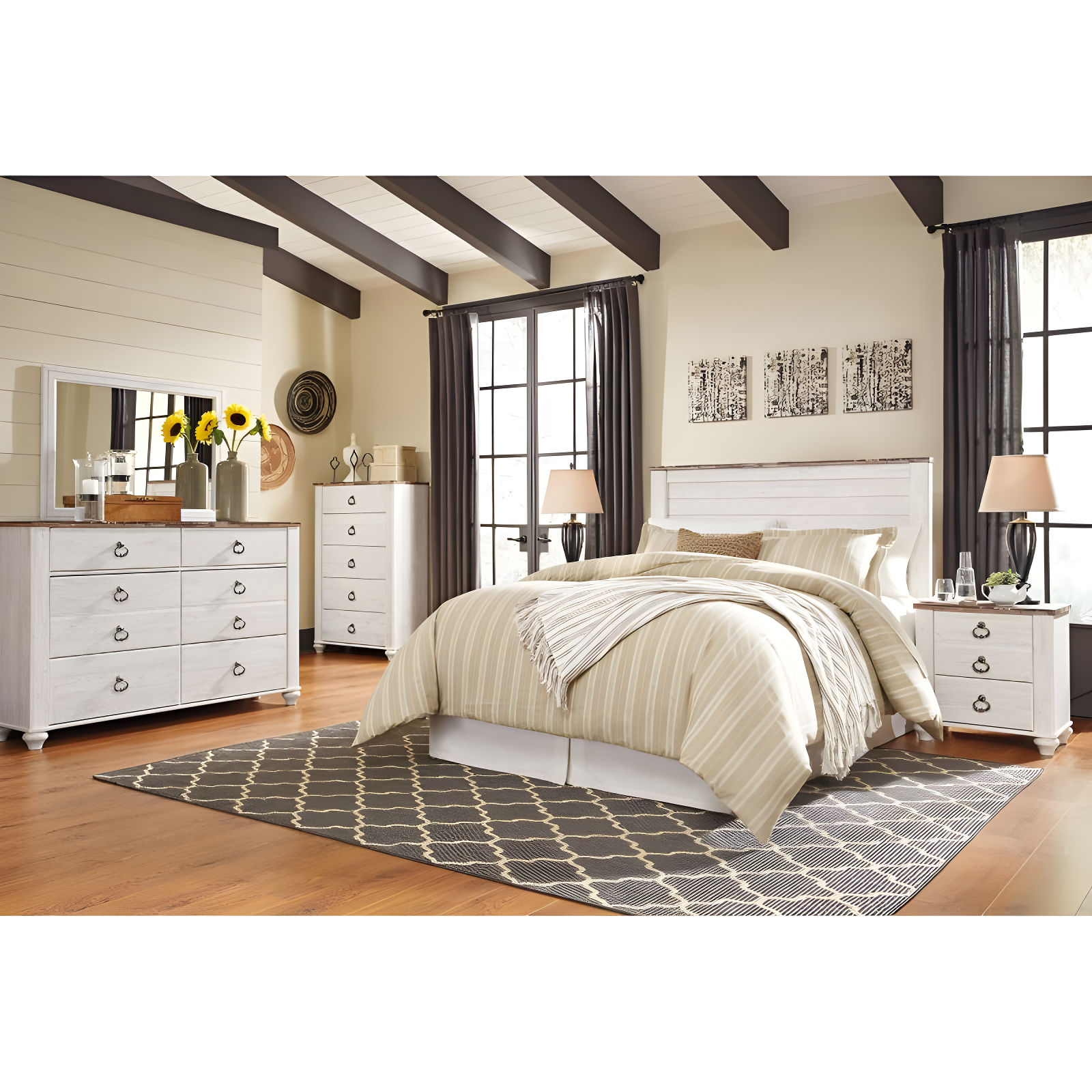 Queen Willowton Panel Headboard Whitewash - Signature Design by Ashley: Faux Wood Laminate, Bed Frame Mounted