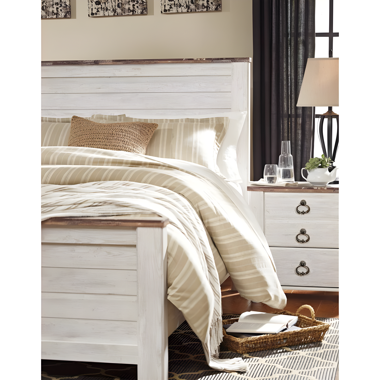 Queen Willowton Panel Headboard Whitewash - Signature Design by Ashley: Faux Wood Laminate, Bed Frame Mounted
