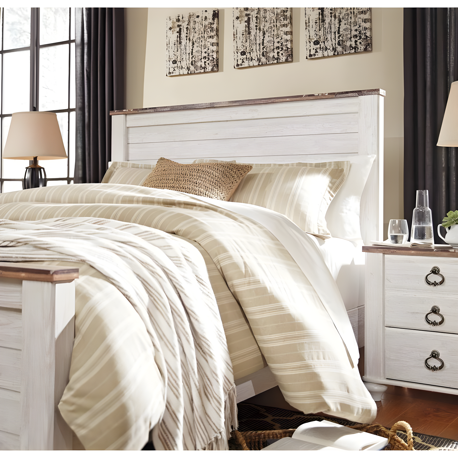 Queen Willowton Panel Headboard Whitewash - Signature Design by Ashley: Faux Wood Laminate, Bed Frame Mounted