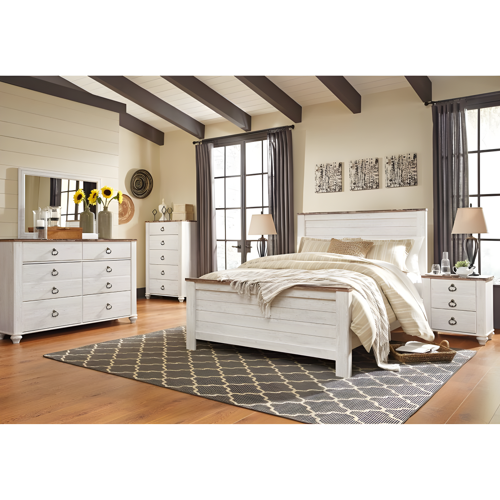 Queen Willowton Panel Headboard Whitewash - Signature Design by Ashley: Faux Wood Laminate, Bed Frame Mounted