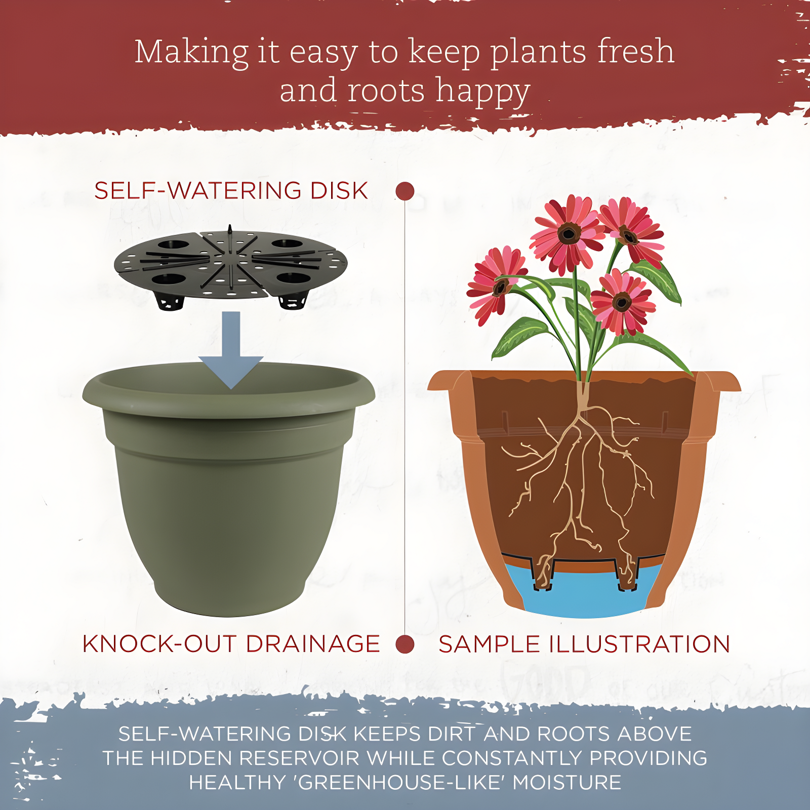 Bloem Ariana Traditional Self-Watering Indoor/Outdoor Pot Planter