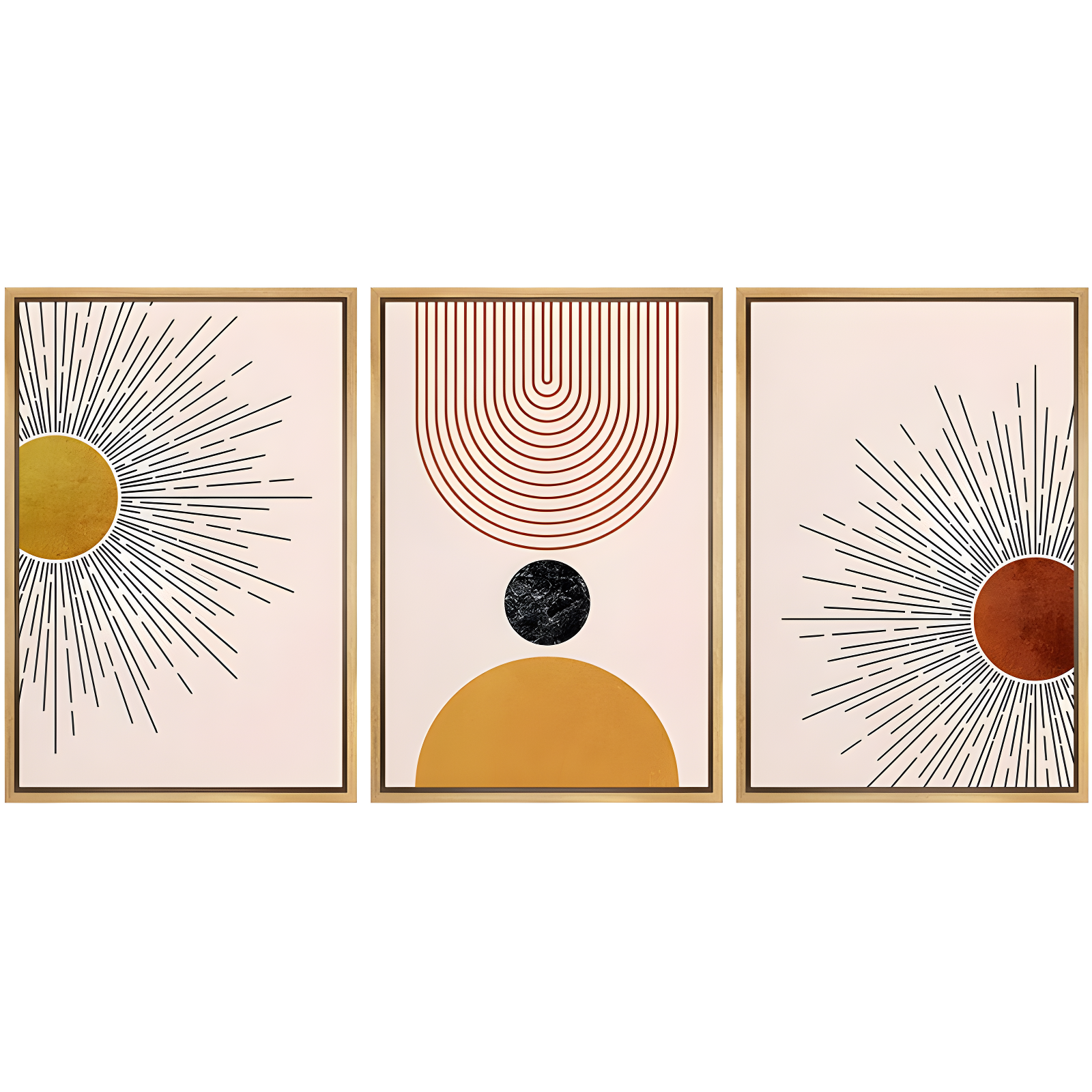 Mid Century Modern Boho Bright Nordic Abstract  Living Room Framed Canvas 3 Pieces Print Wall Art