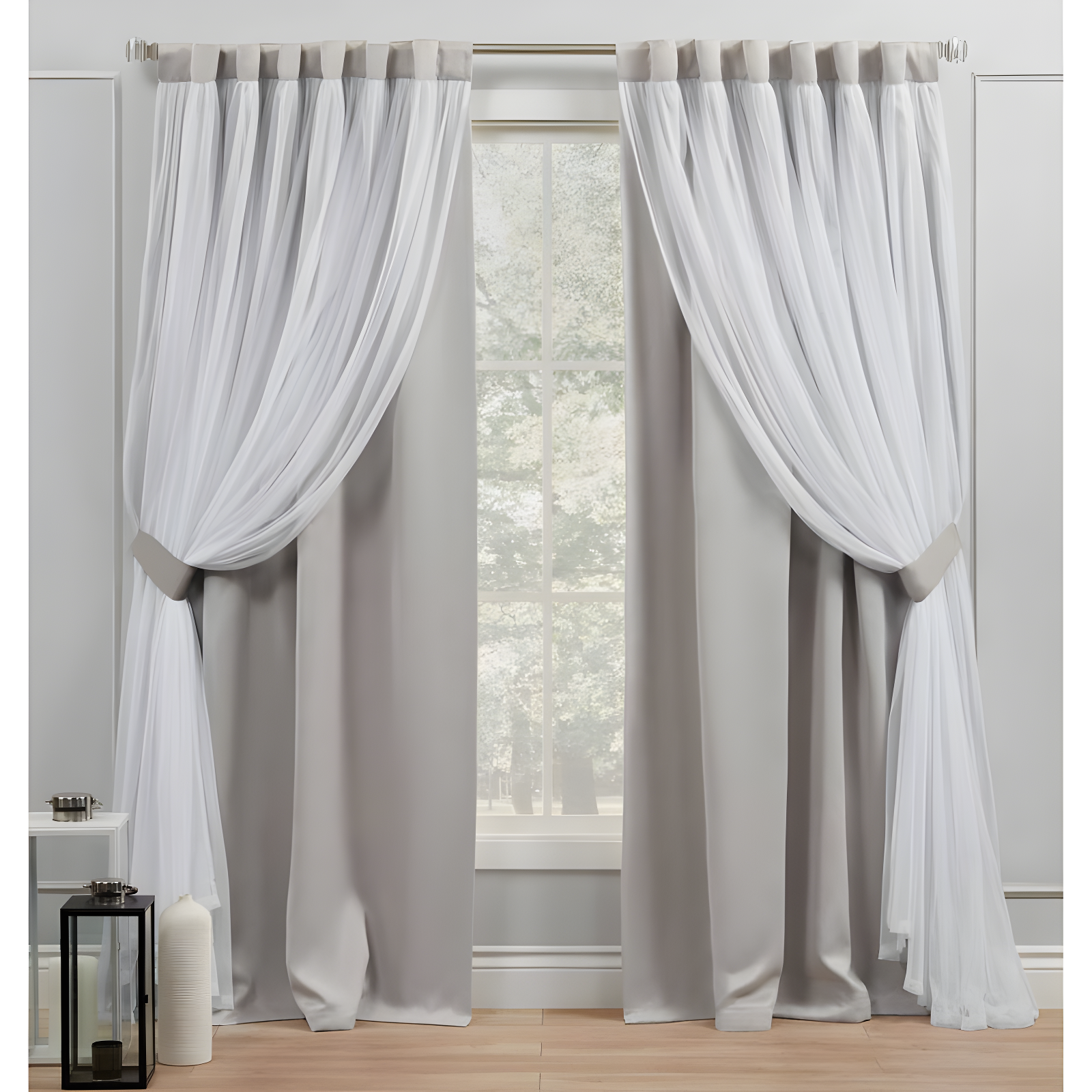 Amalgamated Textiles Exclusive Home Catarina Layered Solid Room Darkening and Sheer Hidden Tab/Rod Pocket Top Curtain Panel Pair (Set of 2)