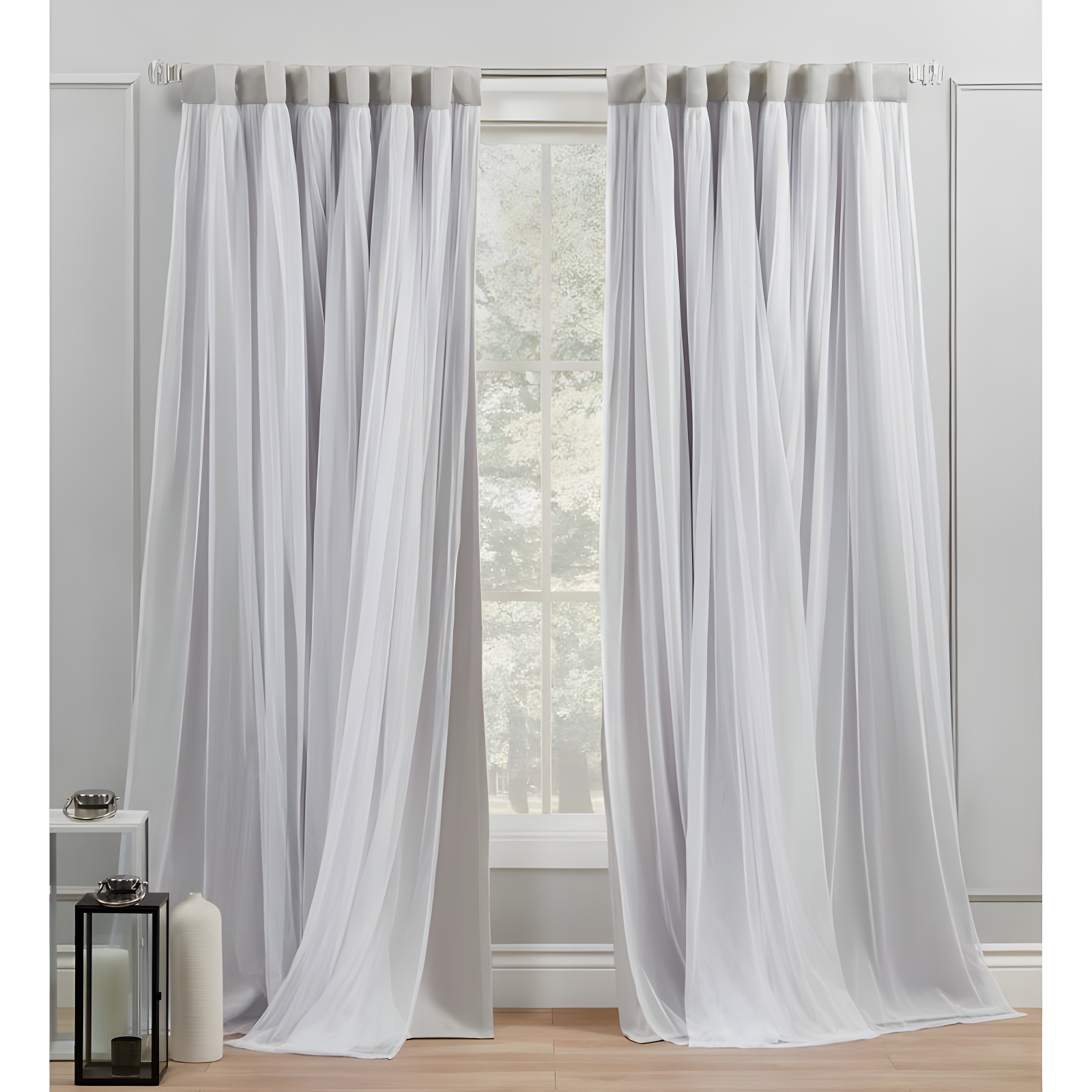 Amalgamated Textiles Exclusive Home Catarina Layered Solid Room Darkening and Sheer Hidden Tab/Rod Pocket Top Curtain Panel Pair (Set of 2)