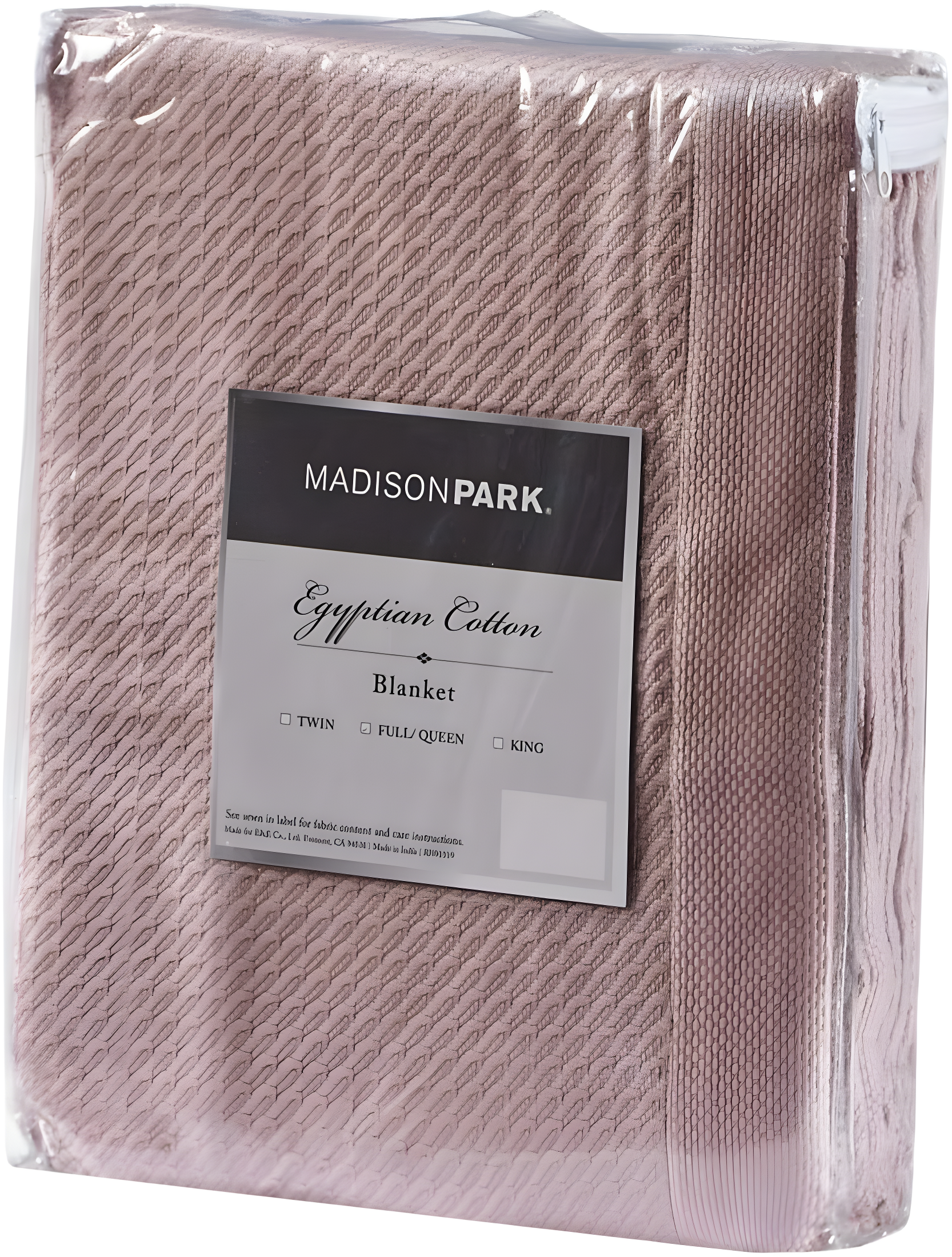 Madison Park King Textured Cotton Blanket Rose: Waffle Weave, Machine Washable, No Fill, OEKO-TEX Certified