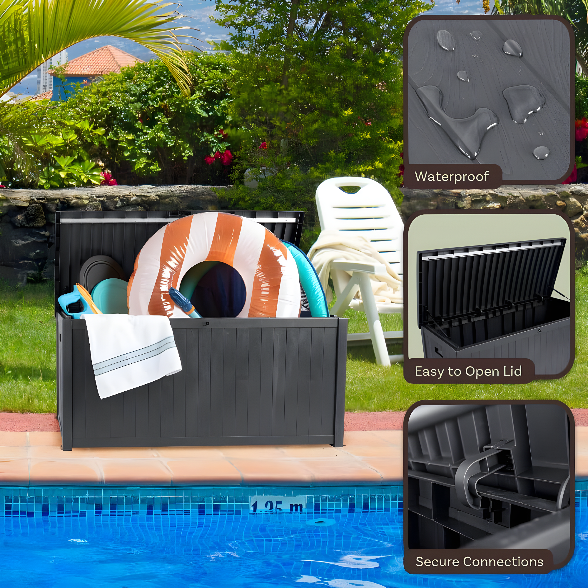 Outdoor Storage Box - 113 Gallon Lockable Deck Box for Pool Accessories, Patio Furniture Cushions, or Package Delivery for Outside by Pure Garden