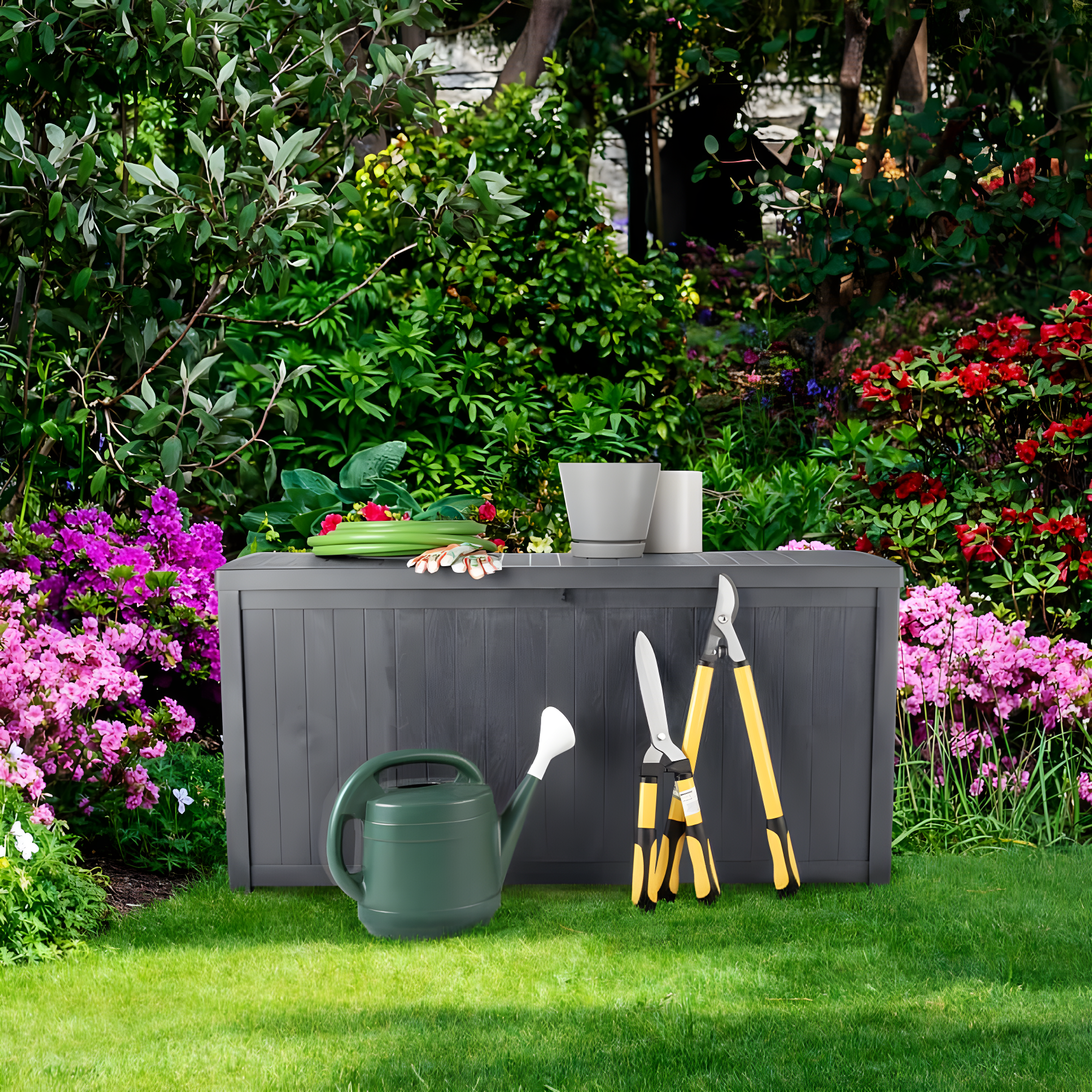 Outdoor Storage Box - 113 Gallon Lockable Deck Box for Pool Accessories, Patio Furniture Cushions, or Package Delivery for Outside by Pure Garden