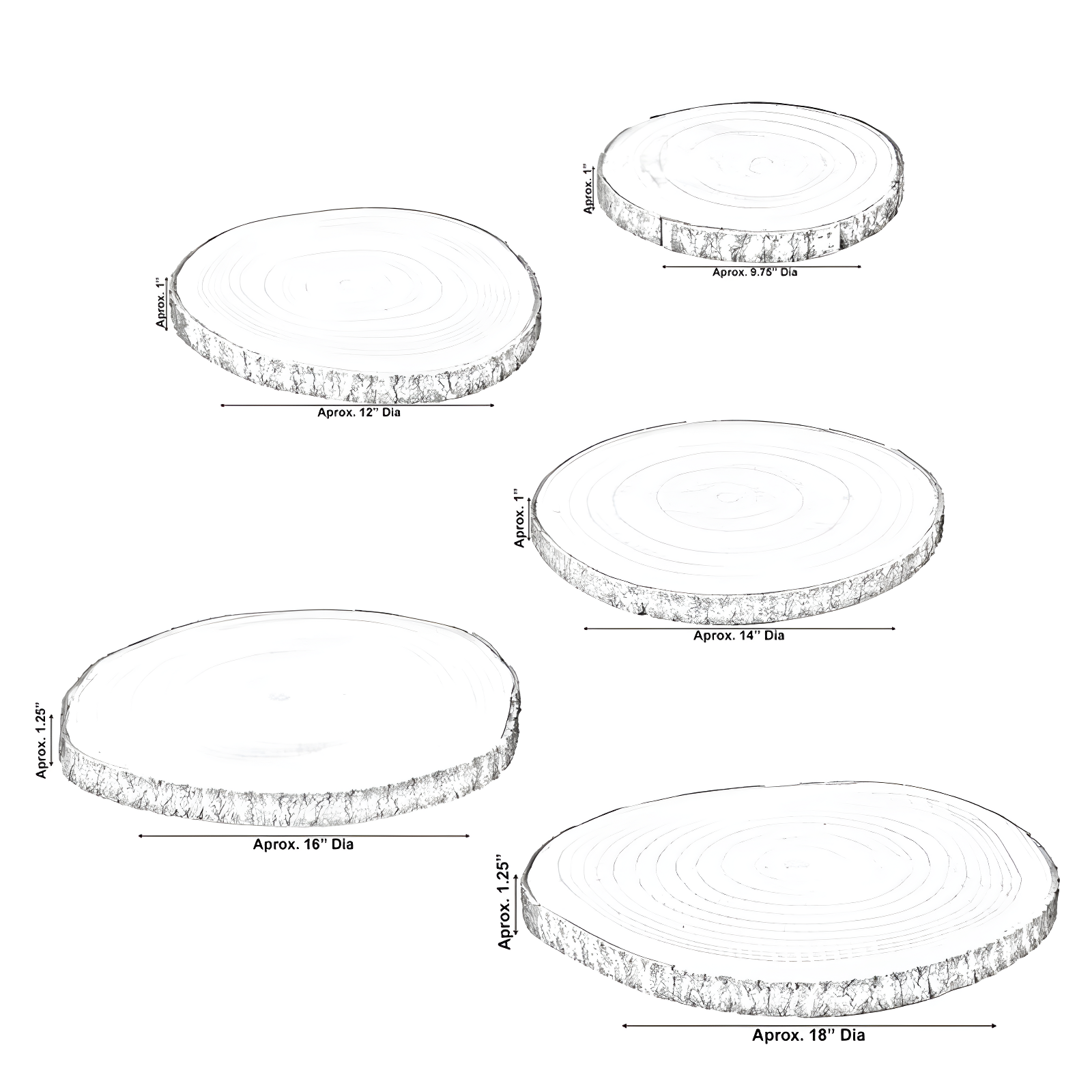 Vintiquewise Barky Natural Wood Slabs Rustic Ornament Slice Tray Table Charger - Set of 5