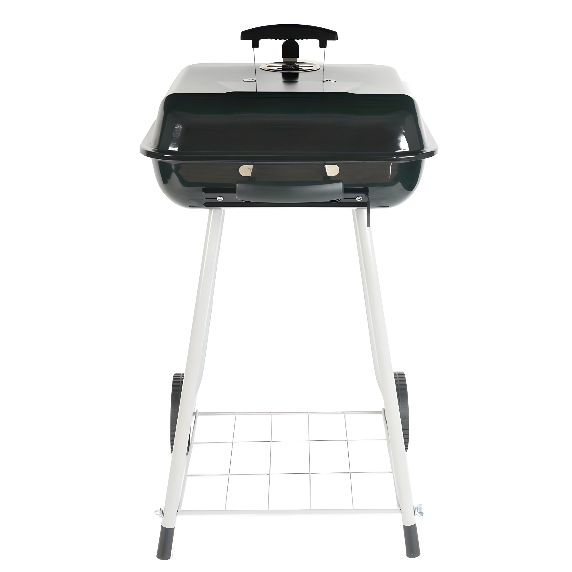 Large Black Steel Charcoal Grill with Wheels and Smoker