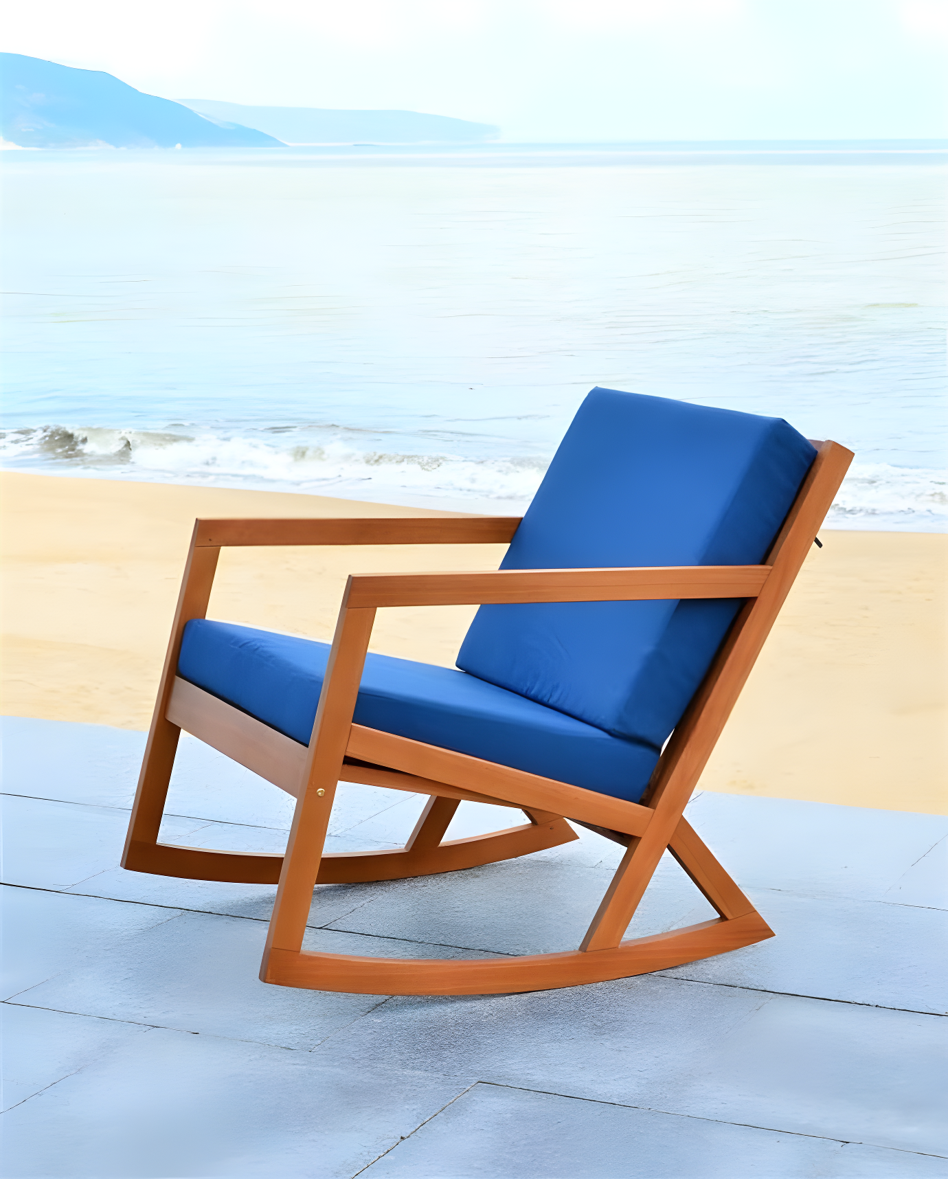 Vernon Rocking Chair Indoor/Outdoor - PAT7013 - Natural/Navy - Safavieh
