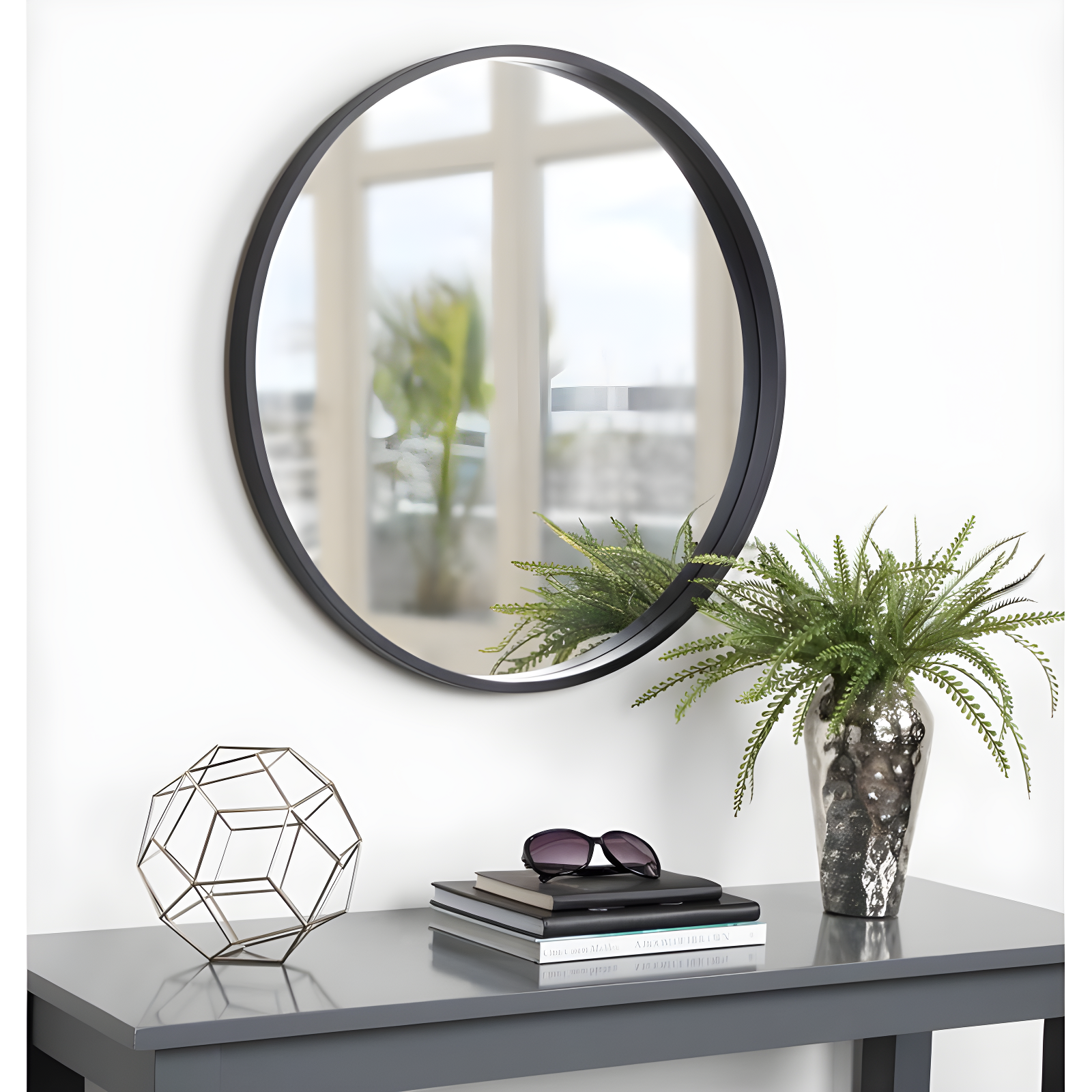 26" x 26" Travis Round Wood Accent Wall Mirror Black - Kate & Laurel All Things Decor: MDF, No Assembly Required