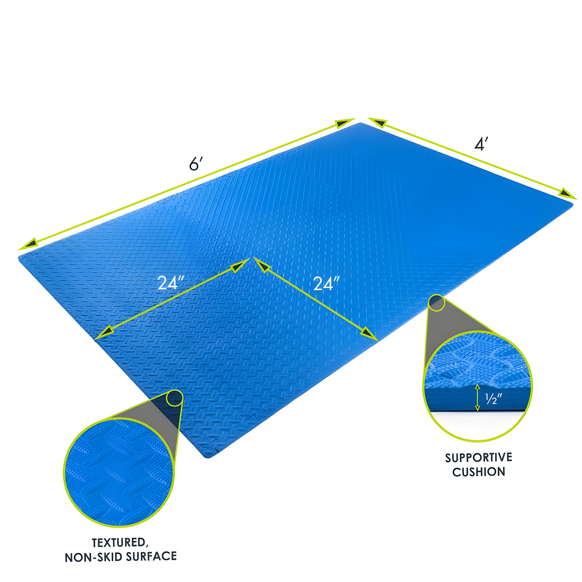 Exercise Puzzle Mat 1/2-in, Blue, 24 Sq Ft - 6 Tiles