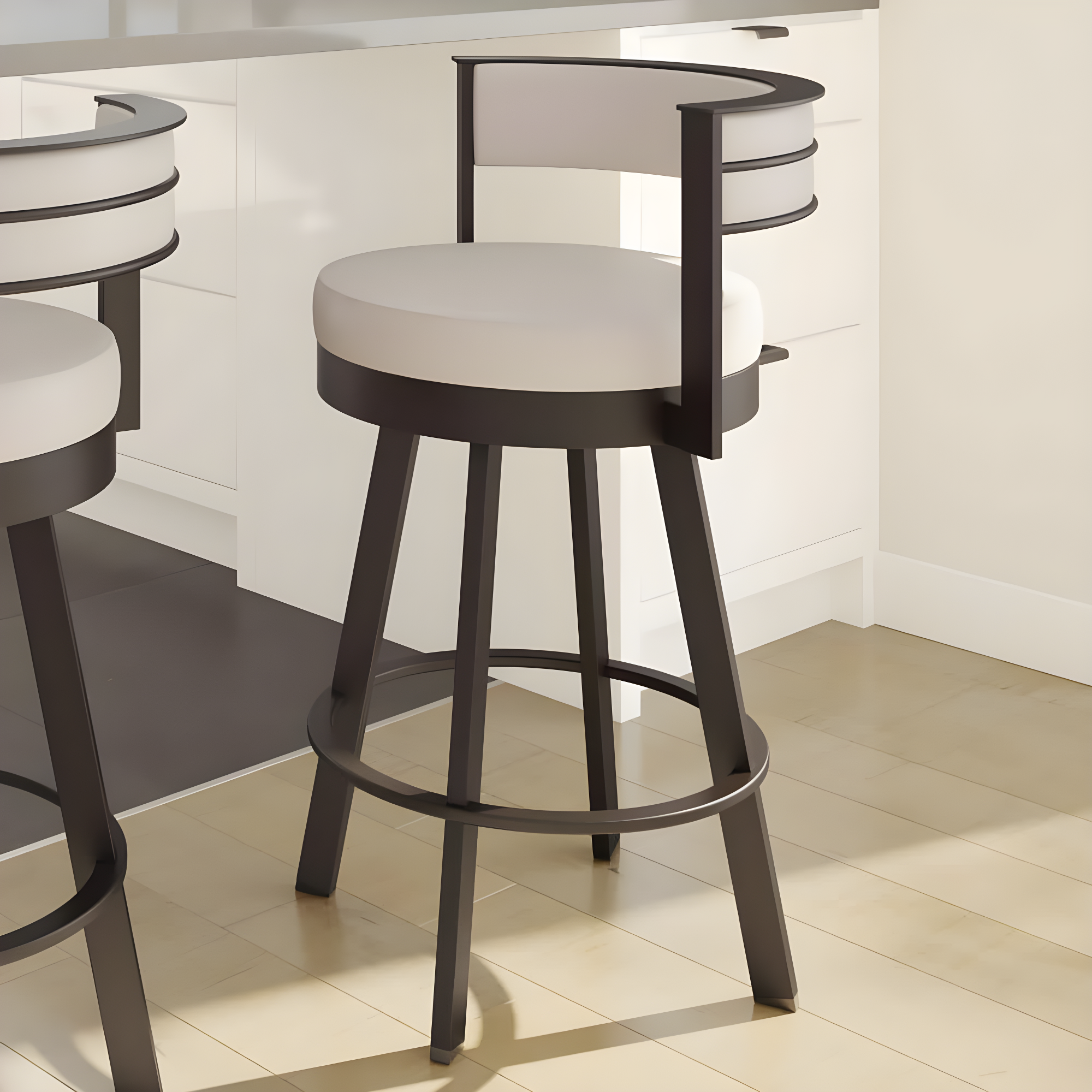 26" Browser Swivel Counter Height Barstool with Upholstered Seat Beige - Amisco
